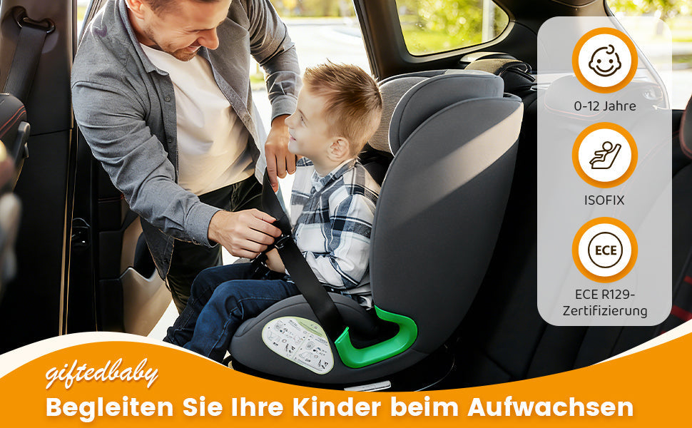 Child Car Seat 360° Rotating ISOFIX i-Size 40-150cm - Grey