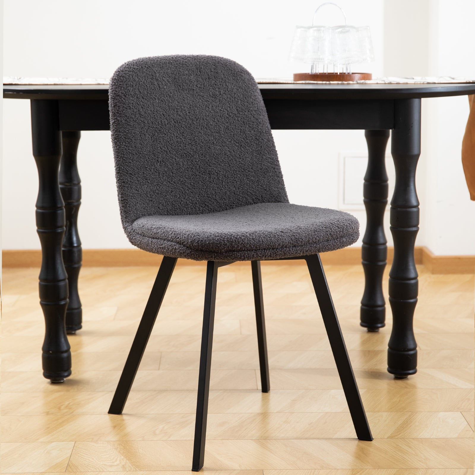 Dining Chair Set of 2, Soft Padding, All-Season Comfort, Stable Metal Frame, Teddy Fleece