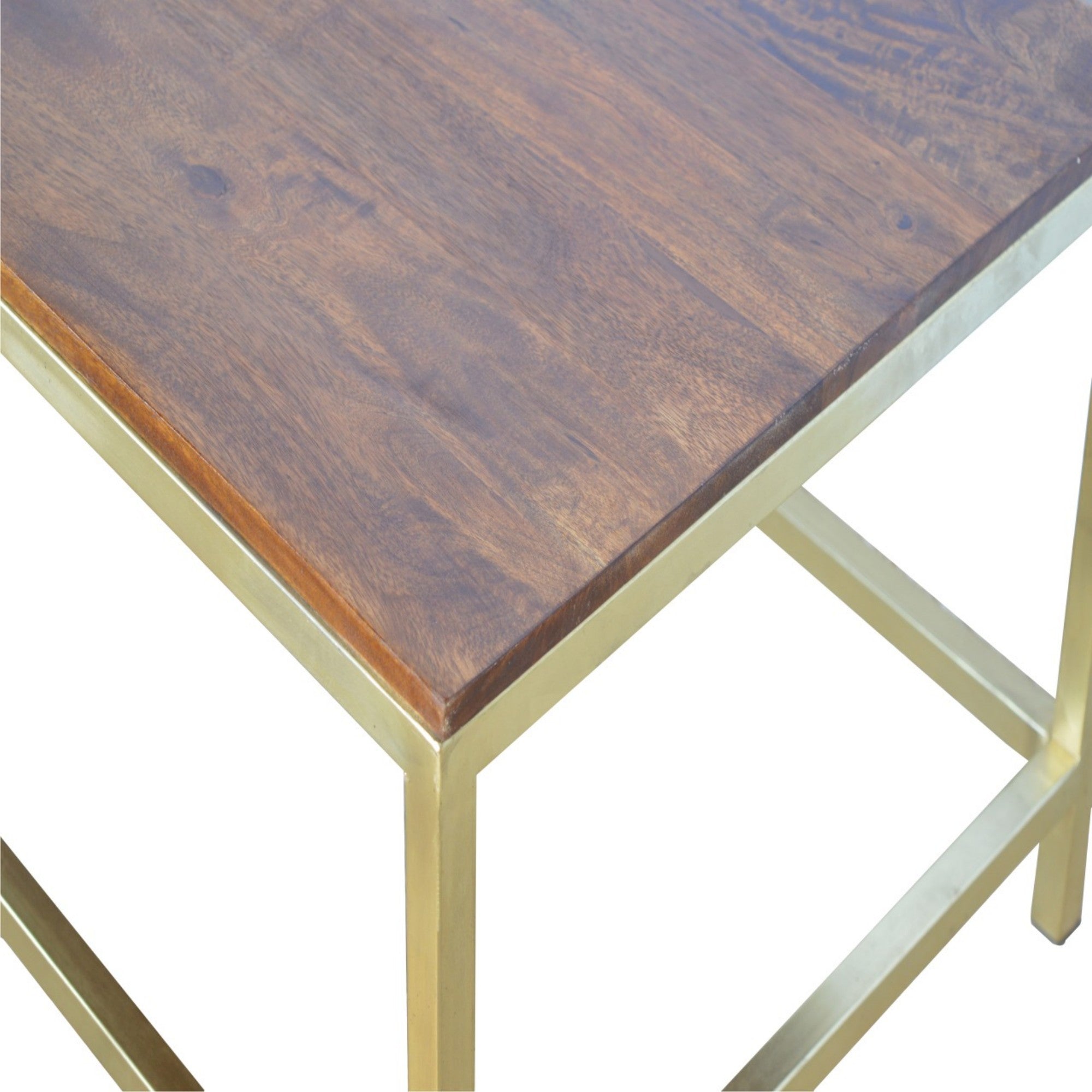 Solid Wood Coffee Table - Rectangle Brass Gold - Gold and Dark Brown