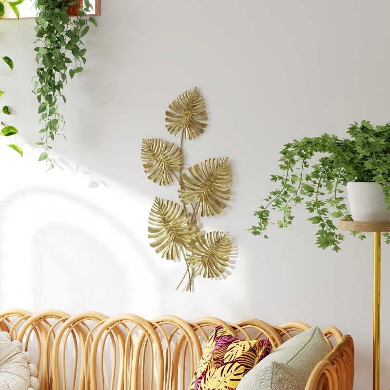 Wall Decor Set, Leaf Shape, Gold Metal