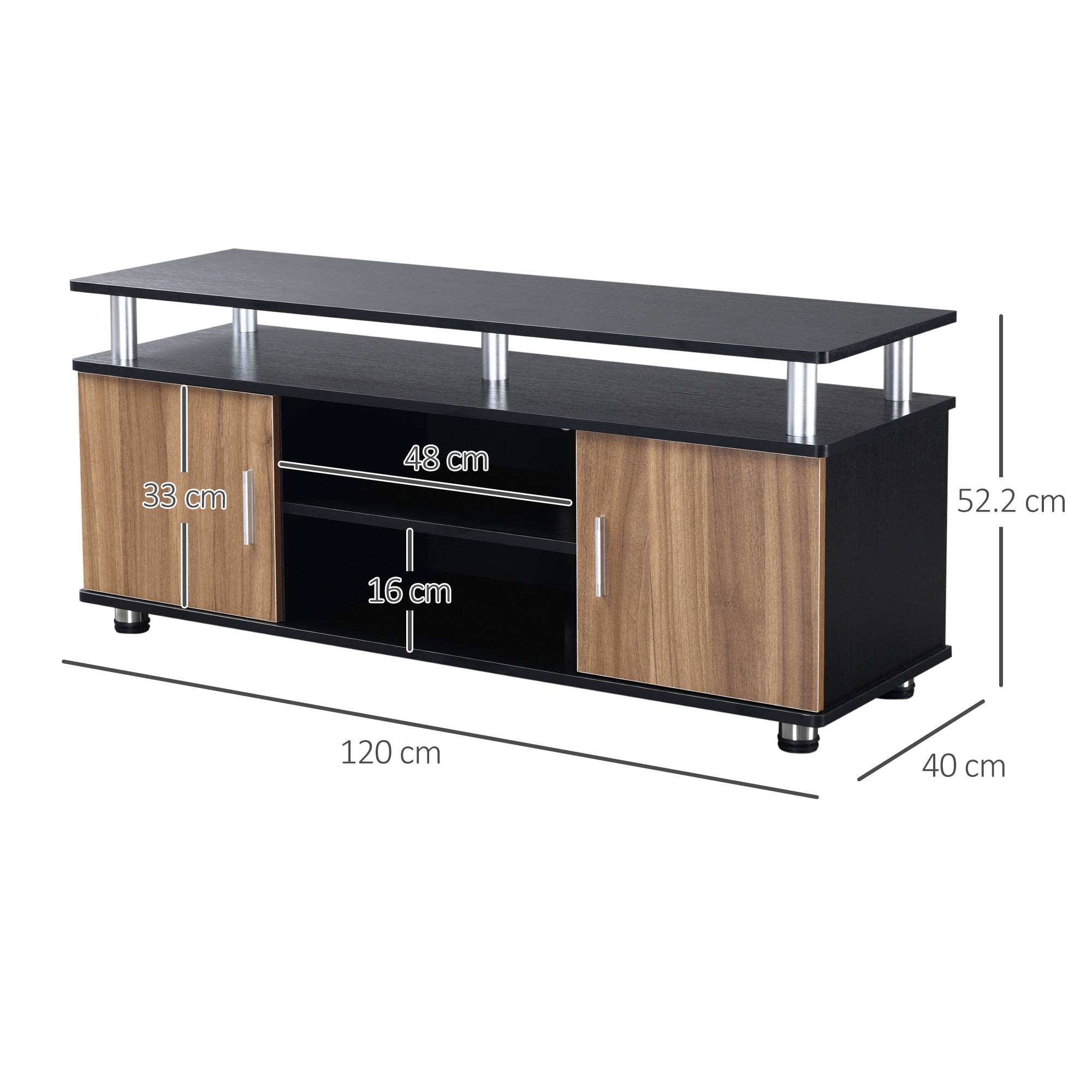 TV Cabinet Unit, Storage Shelf and Cupboards for 50'' TVs, Black and Walnut