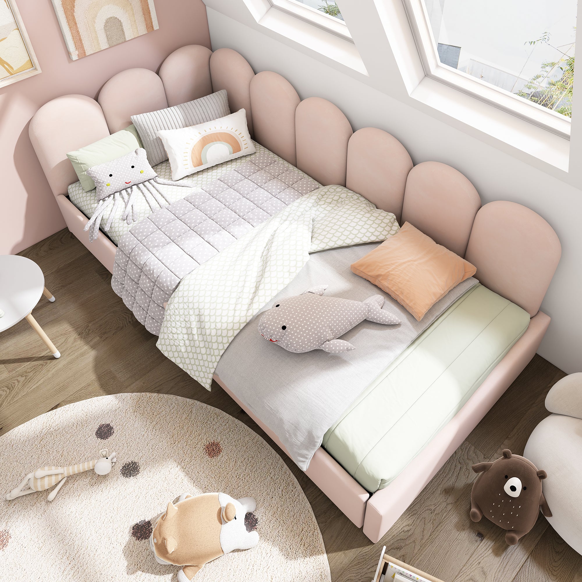 Upholstered Bed Daybed with Drawers Storage, 3FT Single Sofa Bed for Adults and Children, Velvet, Pink