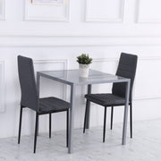 Square Dining Table 4 Person Tempered Glass Modern Grey