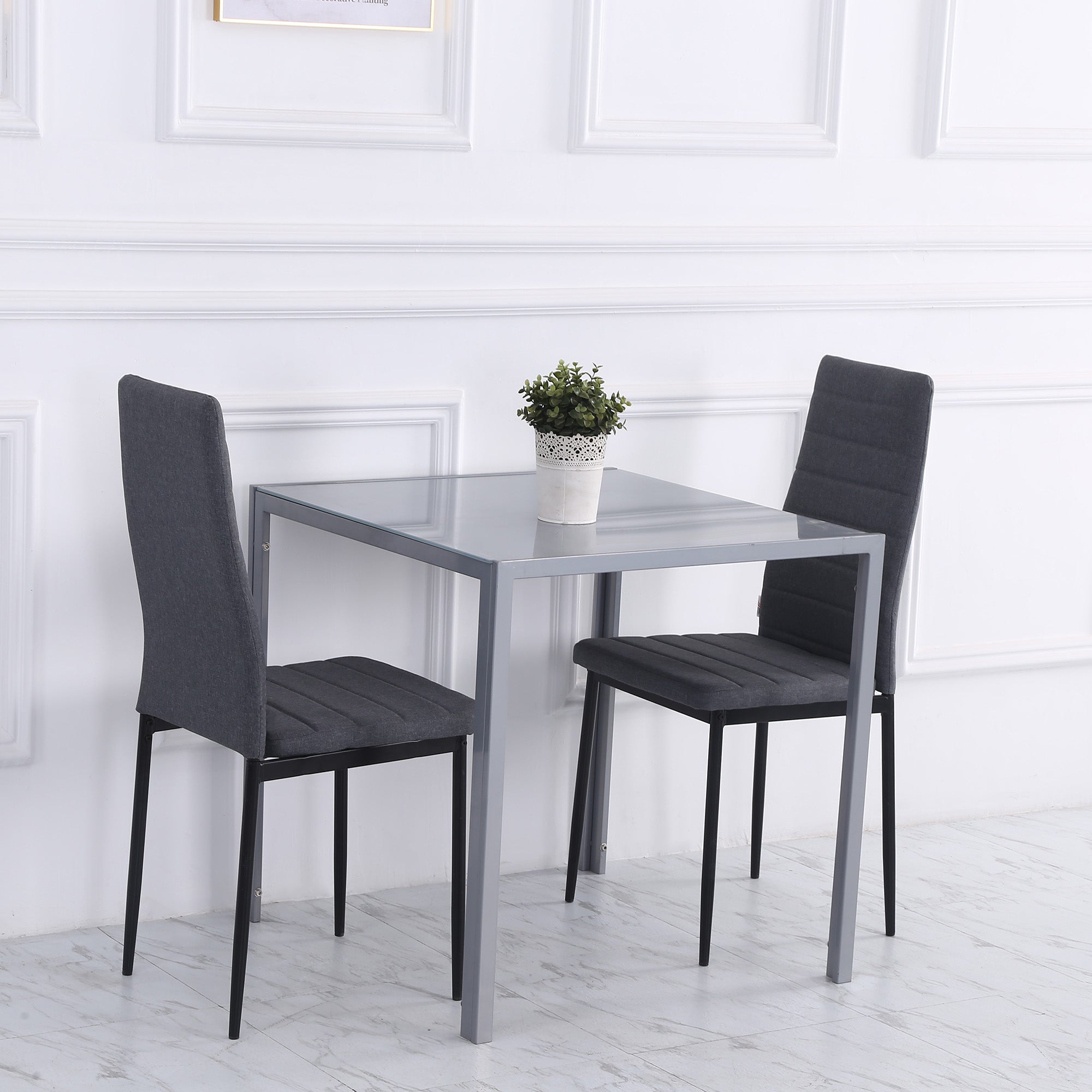 Square Dining Table 4 Person Tempered Glass Modern Grey