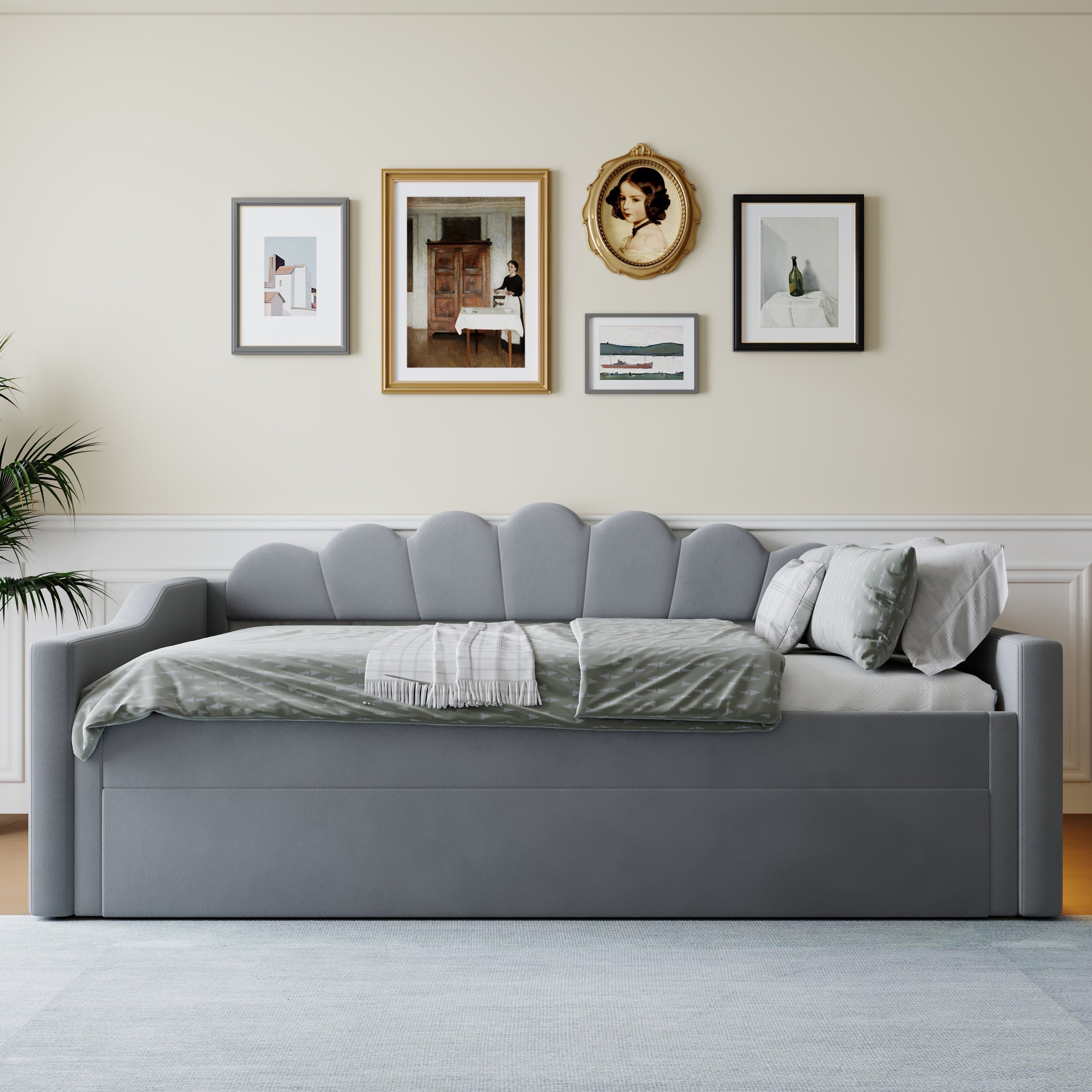 Daybed Upholstered 140x200cm LED Pull-out Bed - Grey