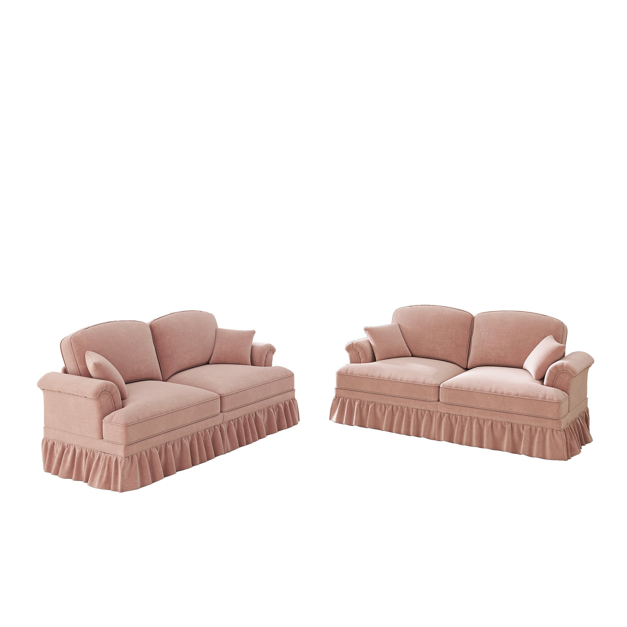 L-Shaped 2-Seater Sofa Mid-Century Movable Ottoman Chenille - Pink