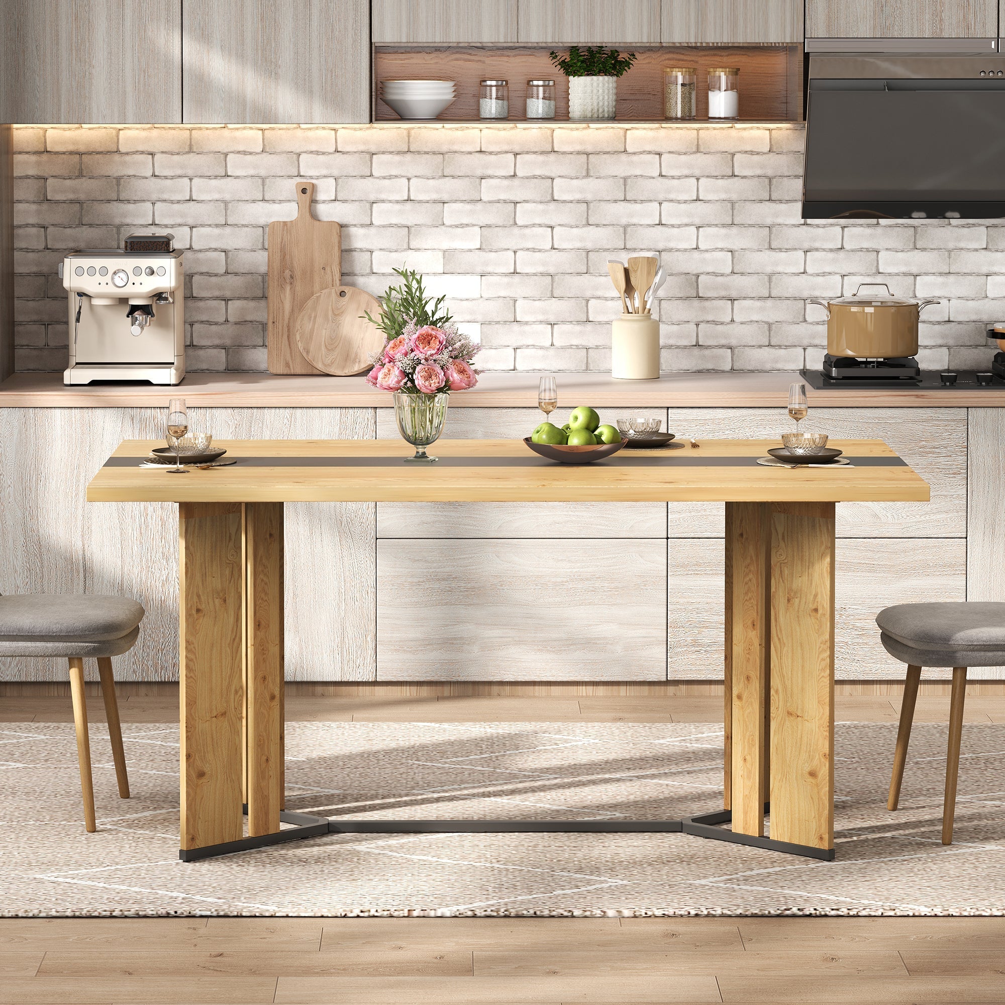 Scandinavian Dining Table 150cm, 2.8cm Thick, Waterproof, Oak Wood