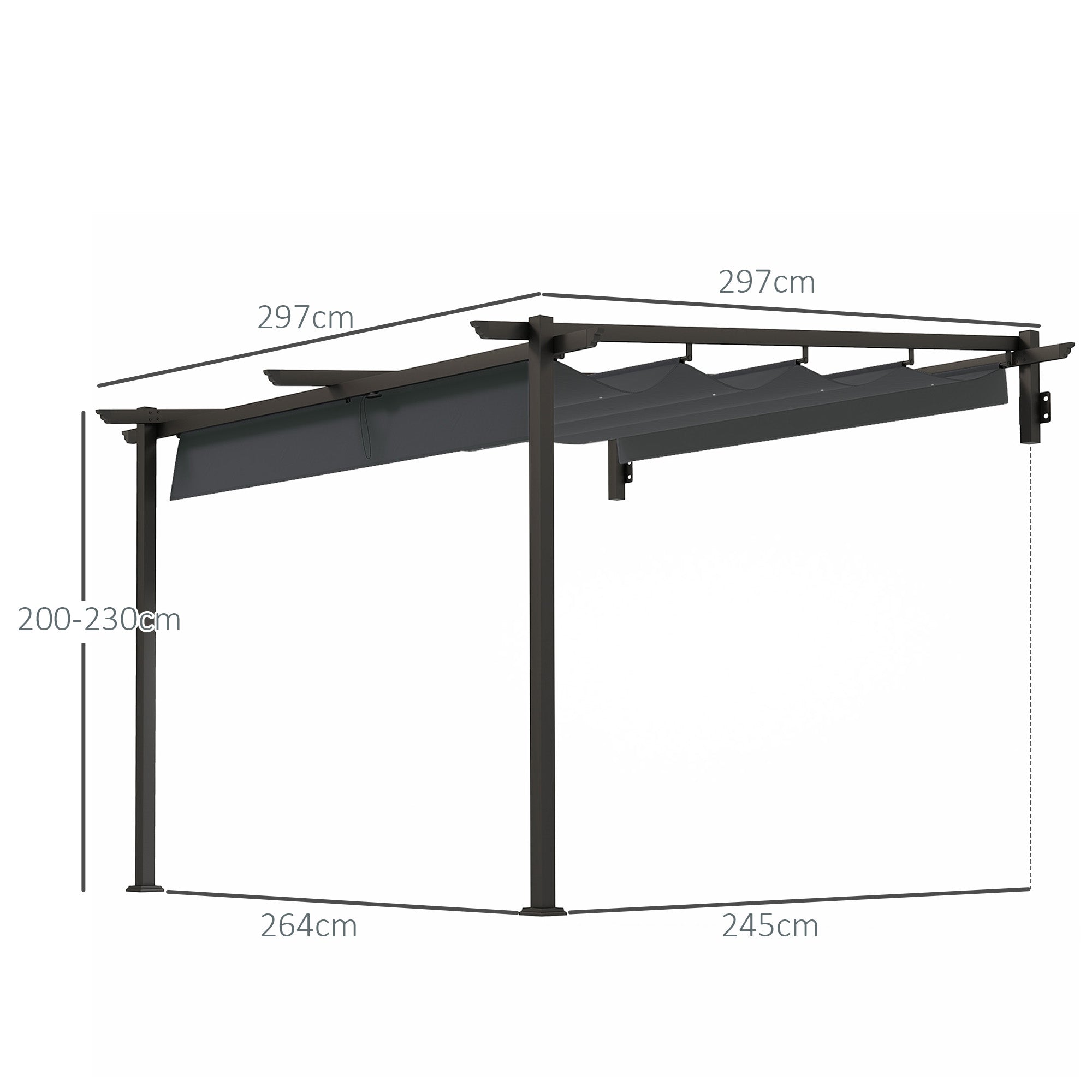 Patio Roof Pergola, Wall Mounted Adjustable 3x3m, Aluminum Dark Grey