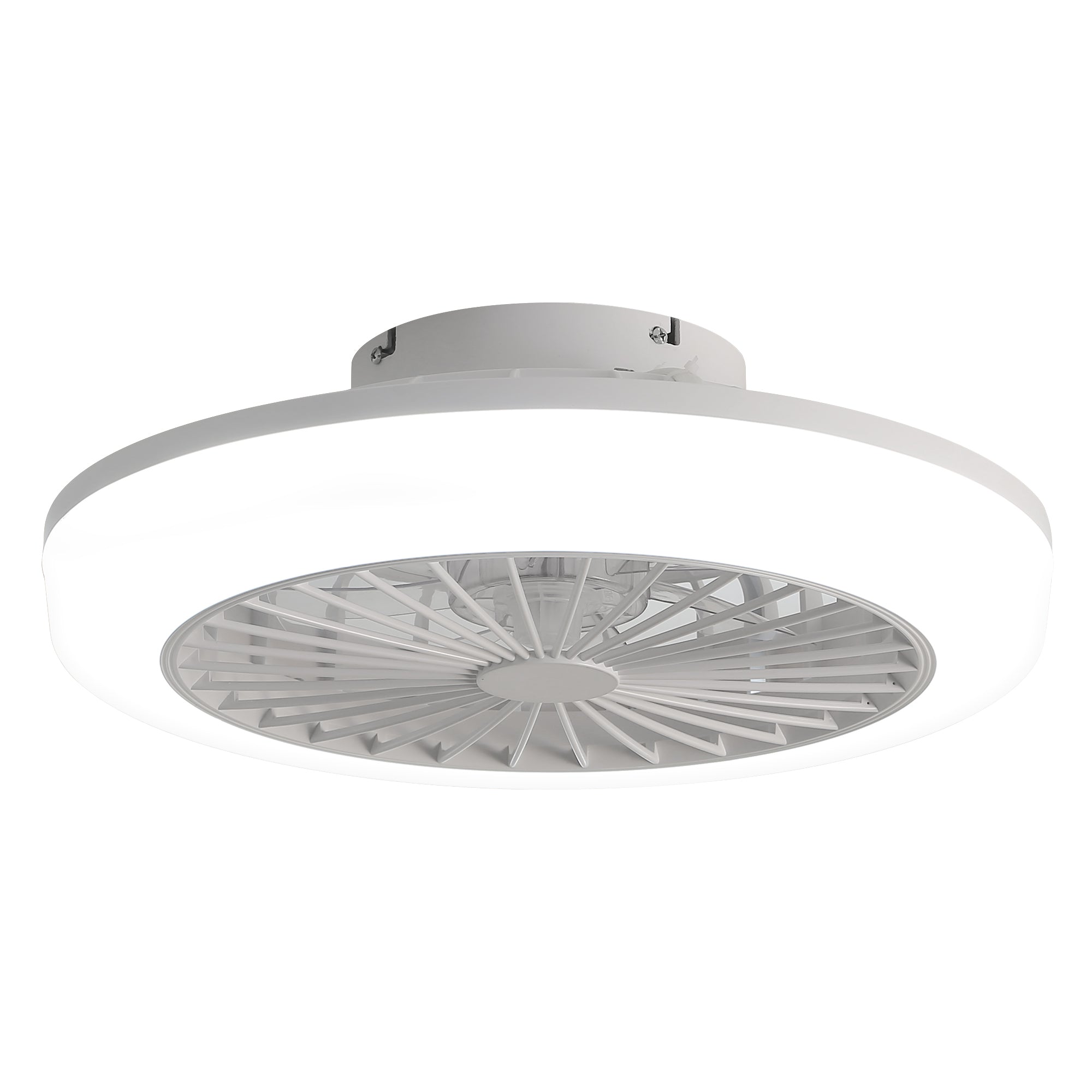 18-inch Enclosed Bladeless Ceiling Fan, Light, Remote Control, Flush Mount, Low-Profile, White