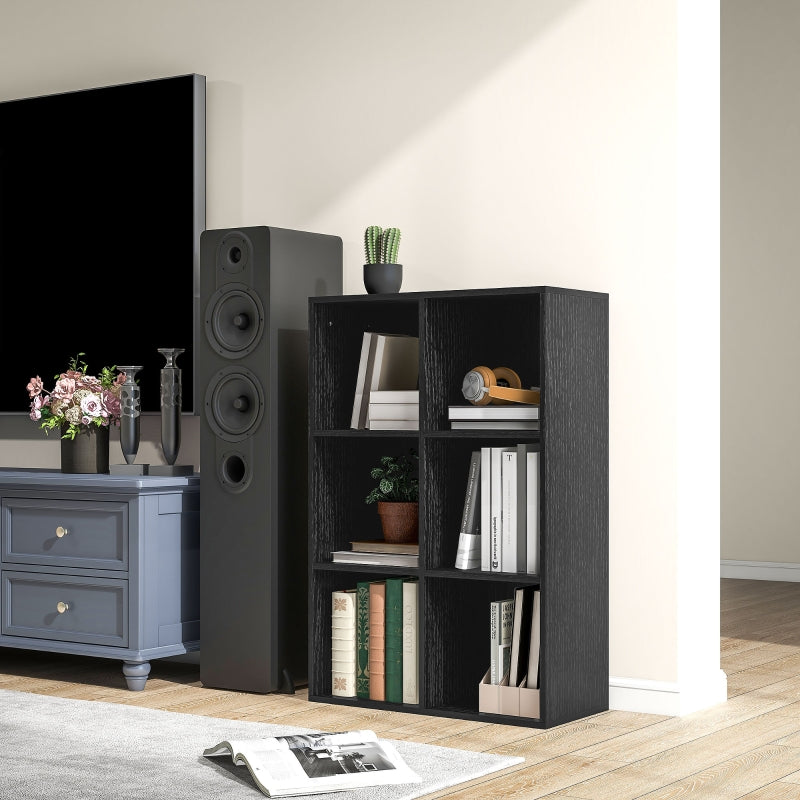 Six-Cube Bookcase 3-Tier Storage Unit Black Wood Effect