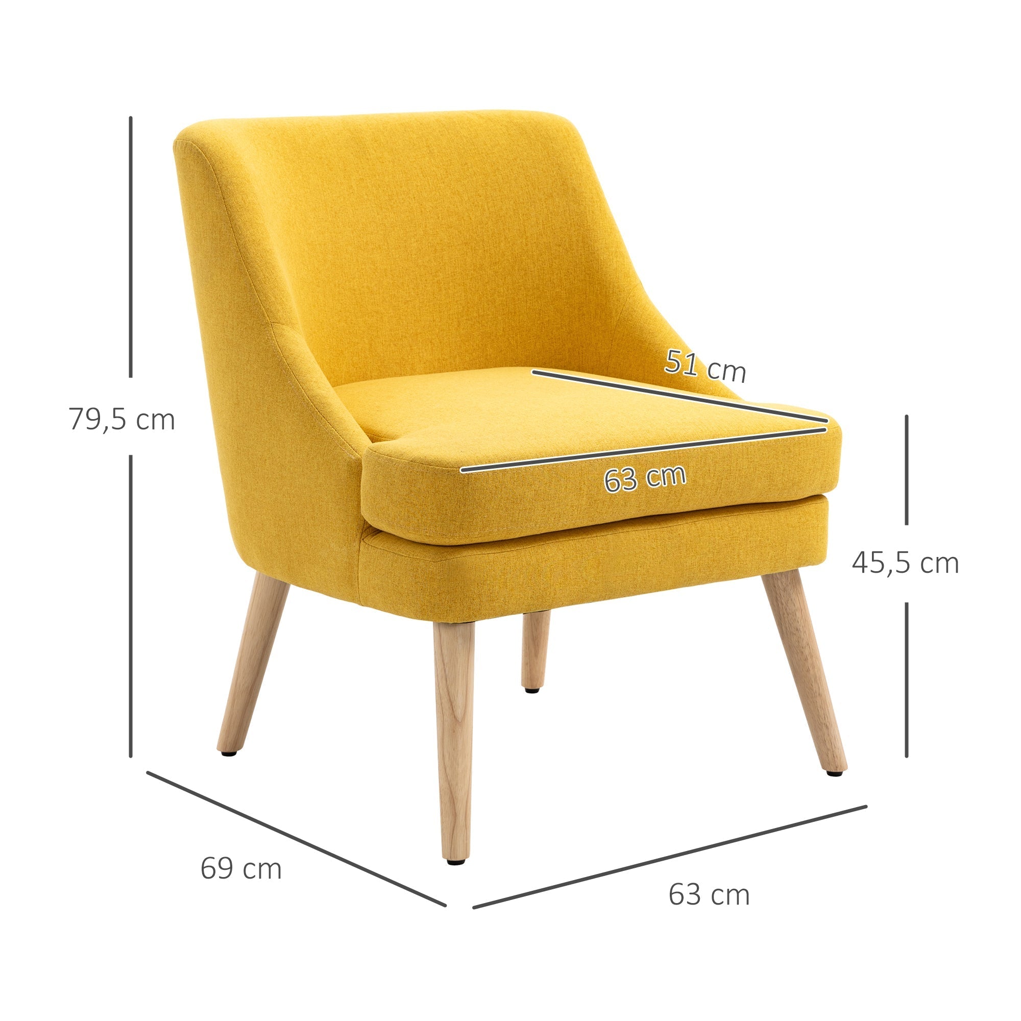 Dining Chair Upholstered with Armrests, Home & Office, Linen-Touch Wood Yellow