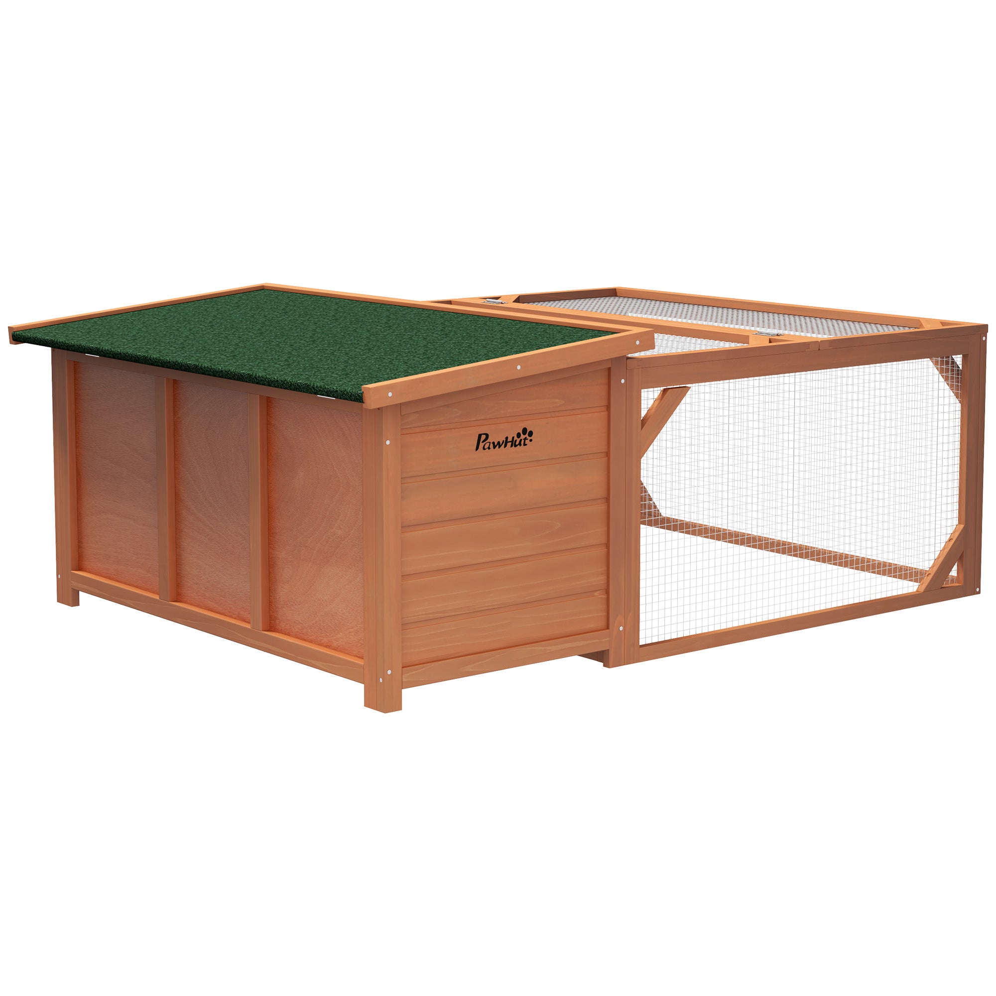 Small Animal Hutch, Dwarf Rabbit Hutch with Asphalt Roof, Fir Wood Orange and Green