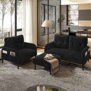 Cord 3-Piece Modular Sofa Set, Deep Seat Comfort Side Pocket, Black