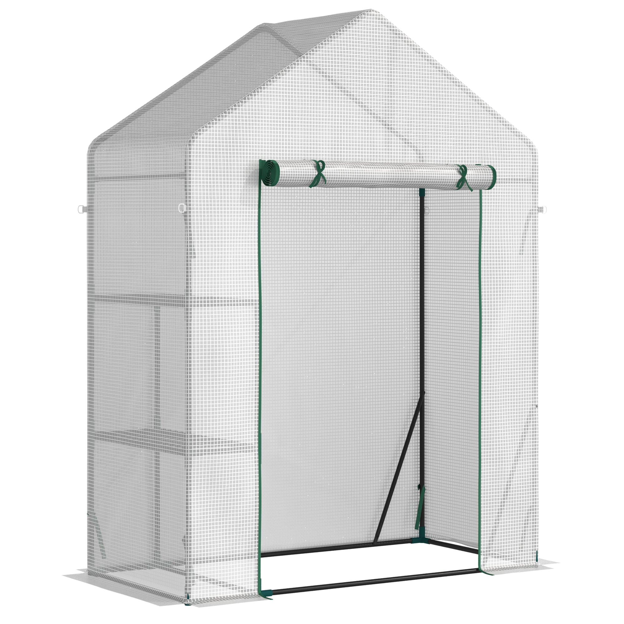 Walk In Greenhouse, Portable 2 Tier Shelf Reinforced PE Cover, White