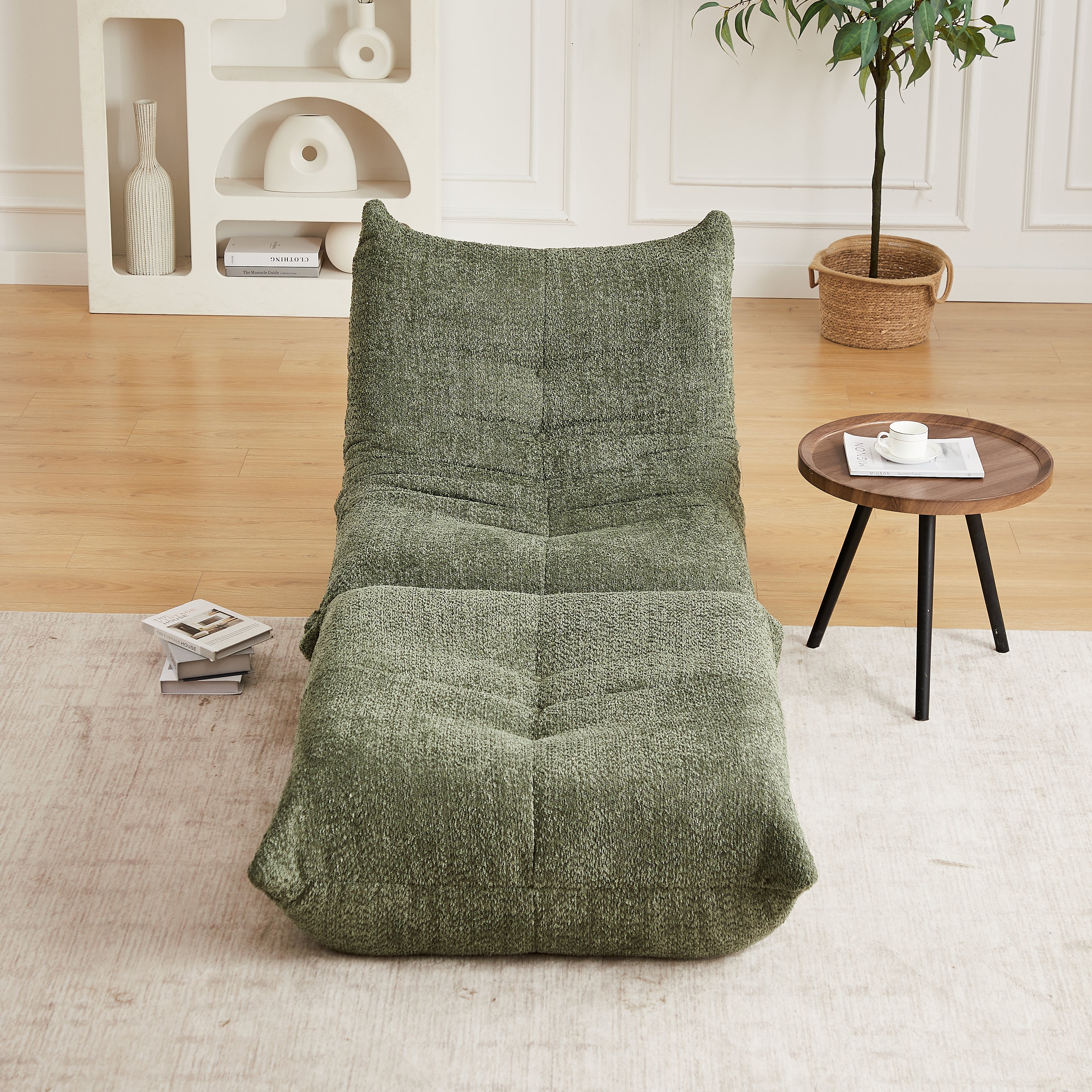 Chenille Togo Sofa with Footrest, Floor Lounge Chair with Memory Foam, Chenille Fabric