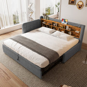 Daybed Sofa Bed 90x200cm Pull-out Storage USB/Type-C - Linen Grey