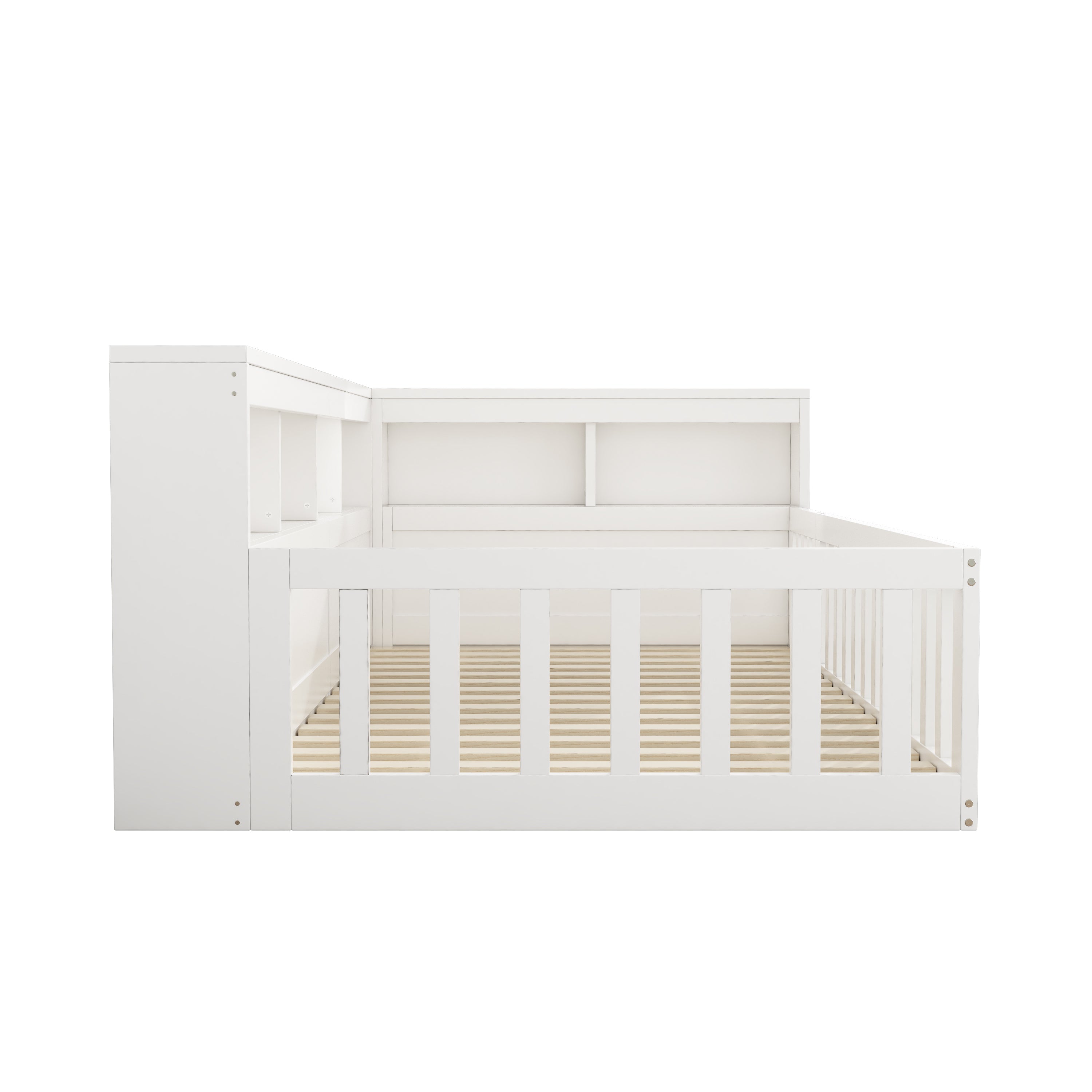 Daybed with Storage Compartment, USB Port and Slatted Base, White Chipboard