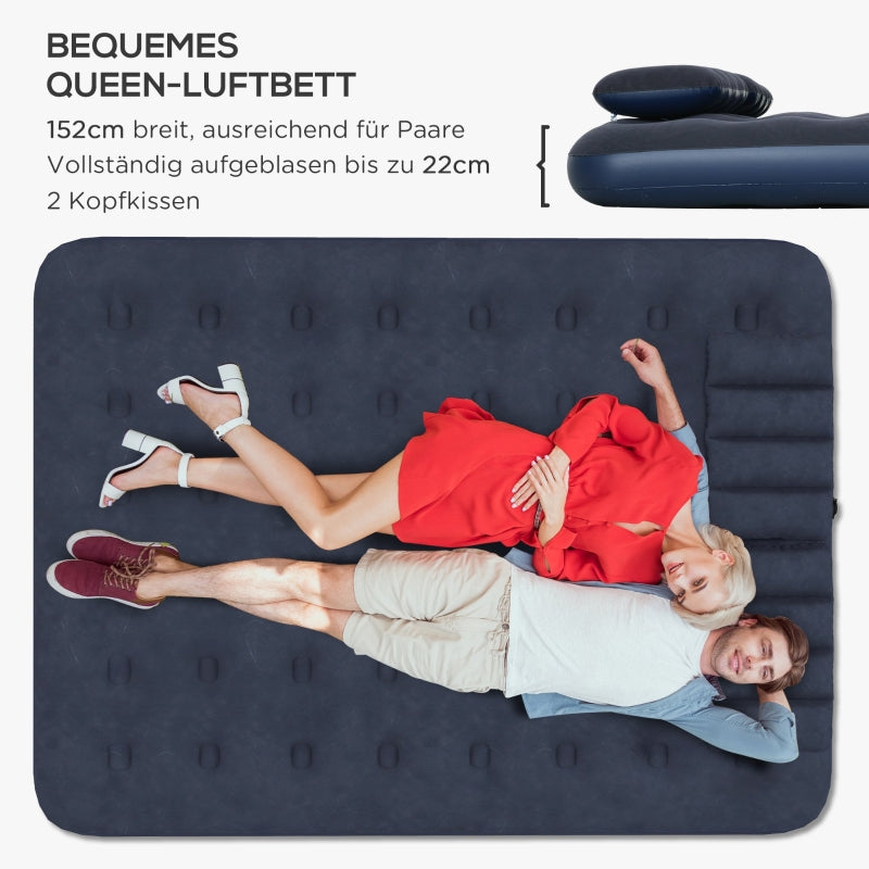 Airbed Double Air Mattress with Hand Pump & Pillow, Blue