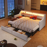 Daybed Sofa Bed 90x200cm Pull-out Bed LED USB/Type-C 2 Drawers Storage - Beige