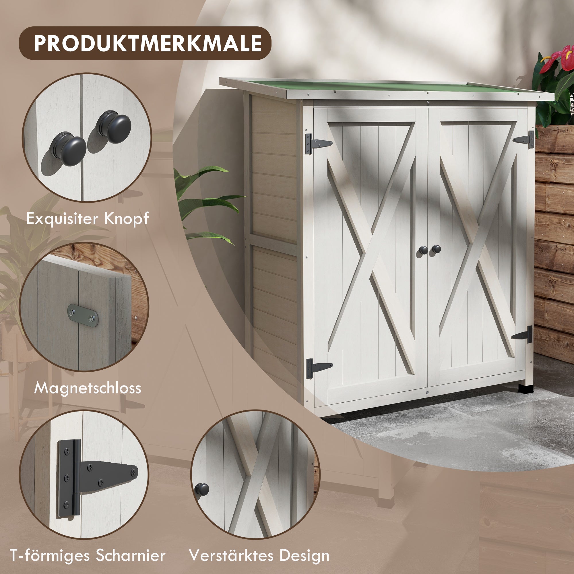 Garden Cabinet Wooden Tool Shed with 2 Doors, Light Gray