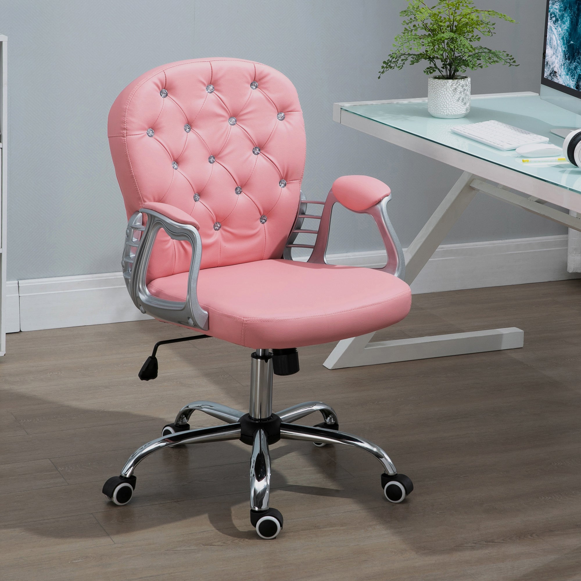 Executive Office Chair Ergonomically Padded Backrest Pink PU