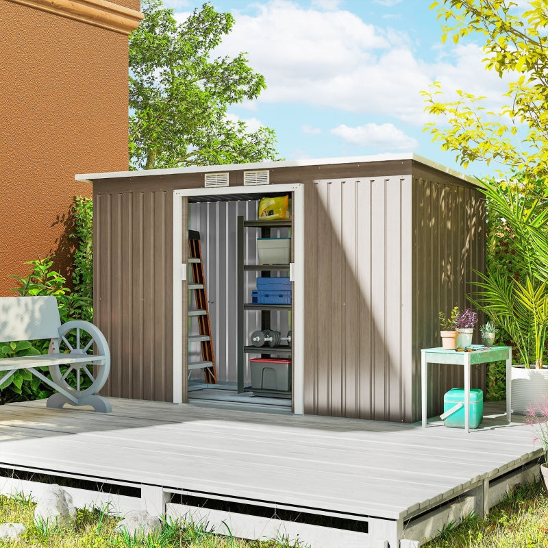 Metal Shed 4x9ft with Foundation Brown