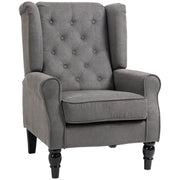 Retro Accent Chair Wingback Armchair Wood Frame Button Tufted Linen, Dark Grey