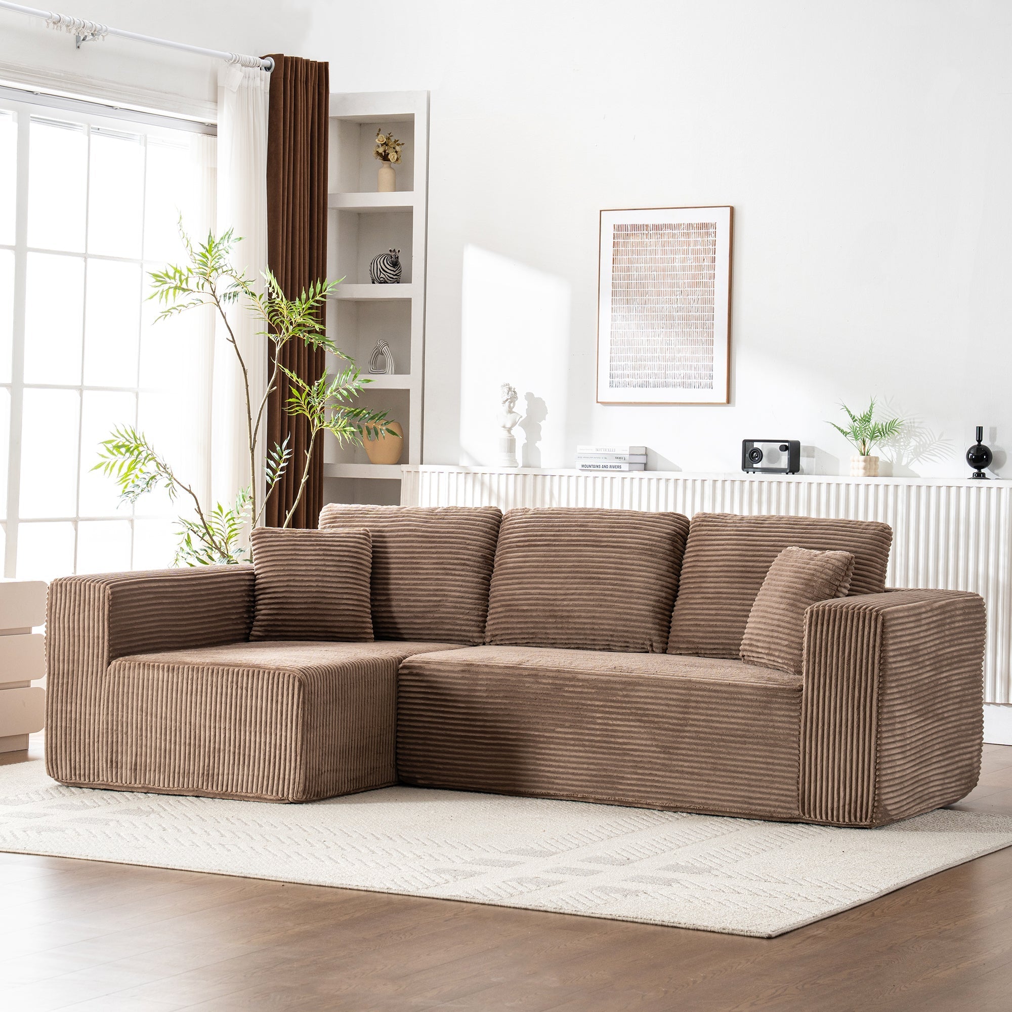 L-Shaped Cloud Sofa, Modern Modular Chaise Lounge with Armchair, No Assembly Required, Core Fabric