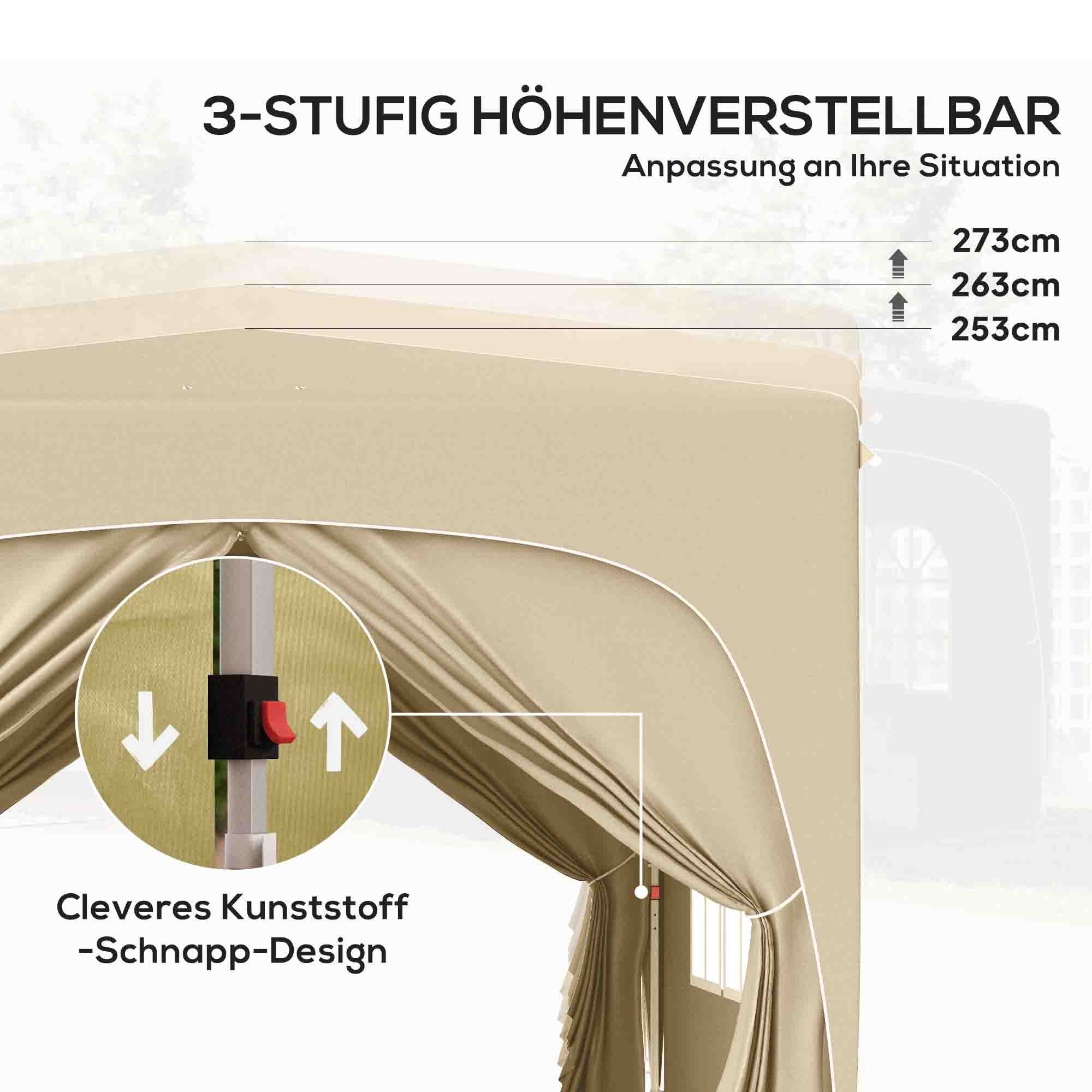 Pavilion 3x3m Pop-up Folding Tent UV 50+ with 4 Side Panels & Bag, Sand