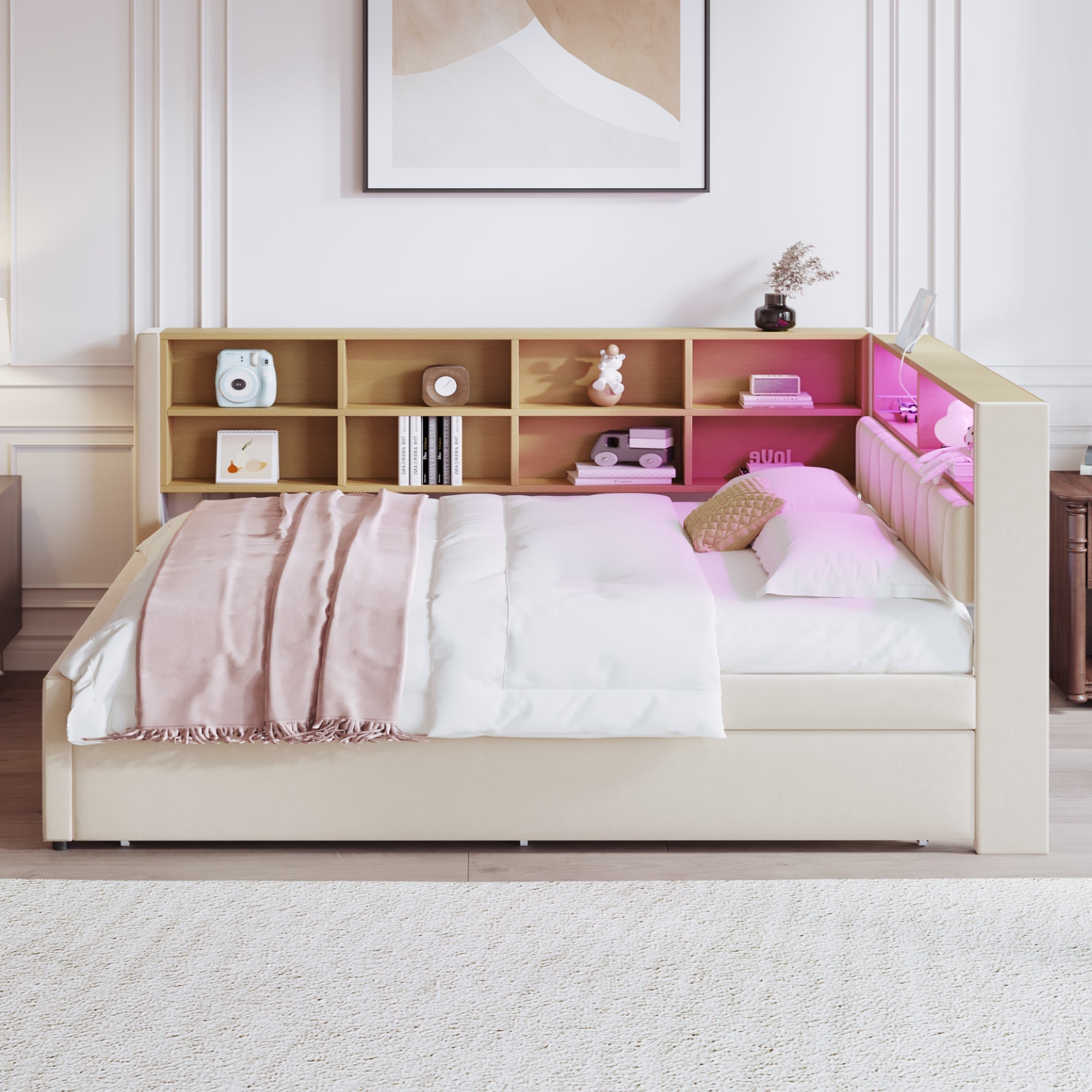 Sofa Bed 140x200 Pull-out Bed USB Storage Beige