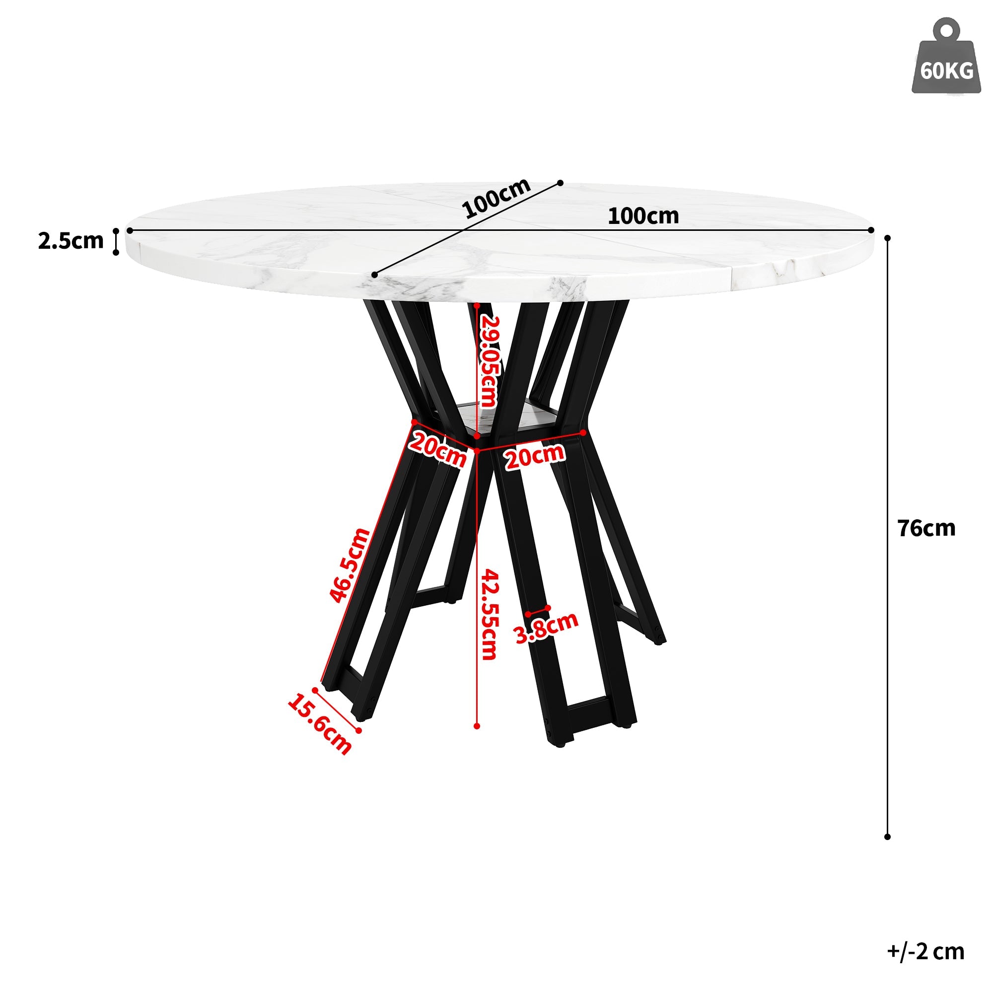 Dining Set 5-Piece Round 100cm Marble Top 4 Velvet Chairs - White/Grey/Black