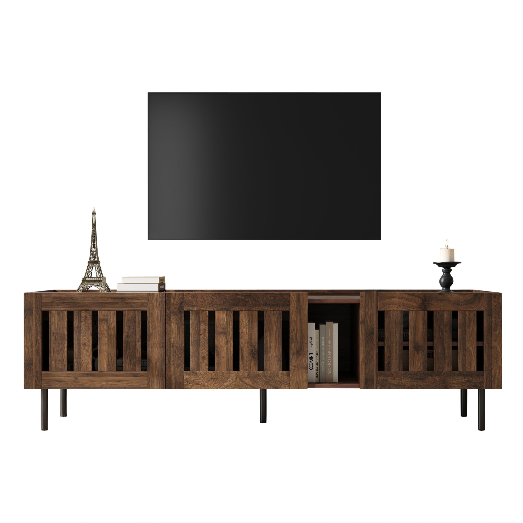 Lowboard Minimalist TV Stand 160cm for 65-inch TV Walnut Wood Finish