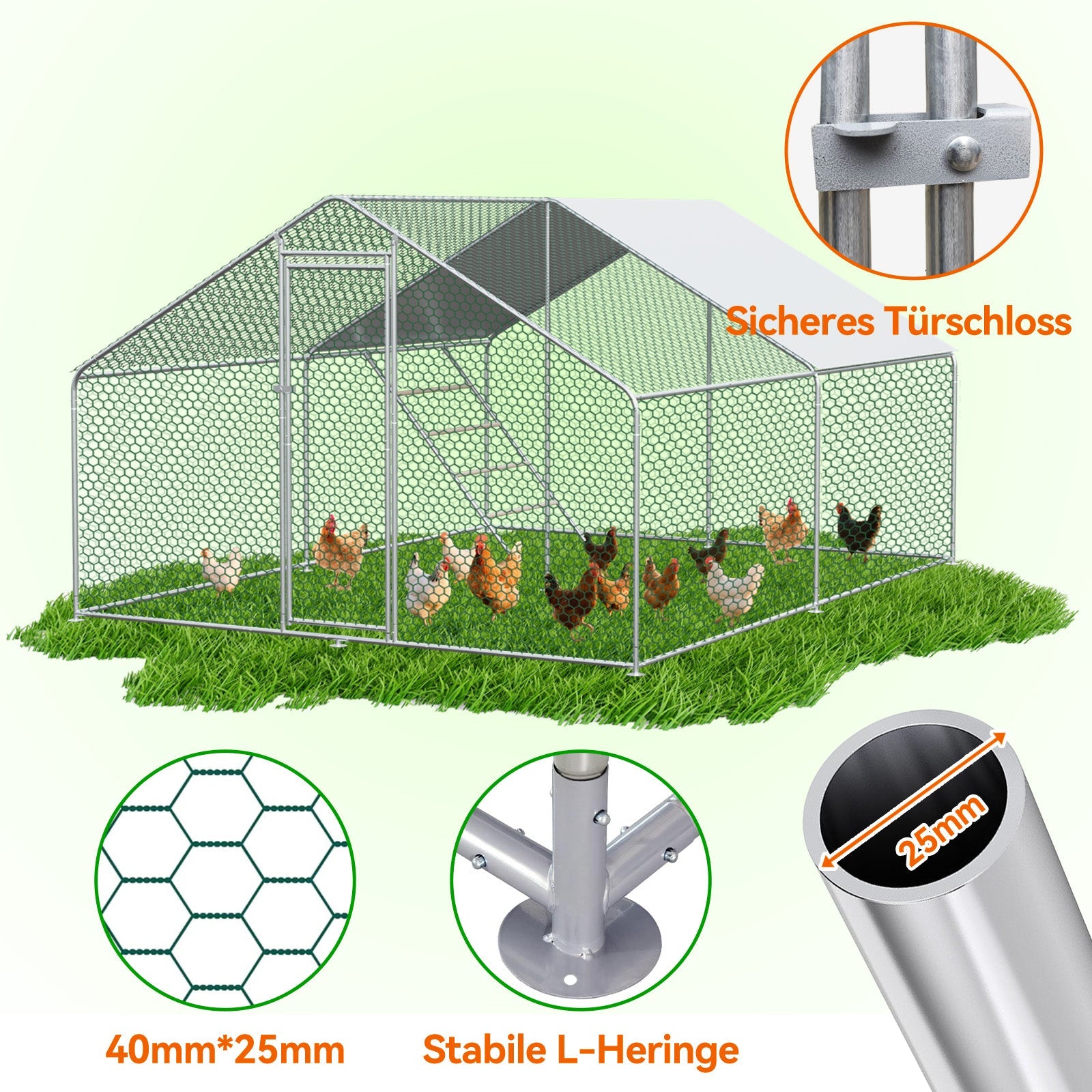 Chicken Run 3x4x2m Safety Lock Waterproof PE Cloth Metal