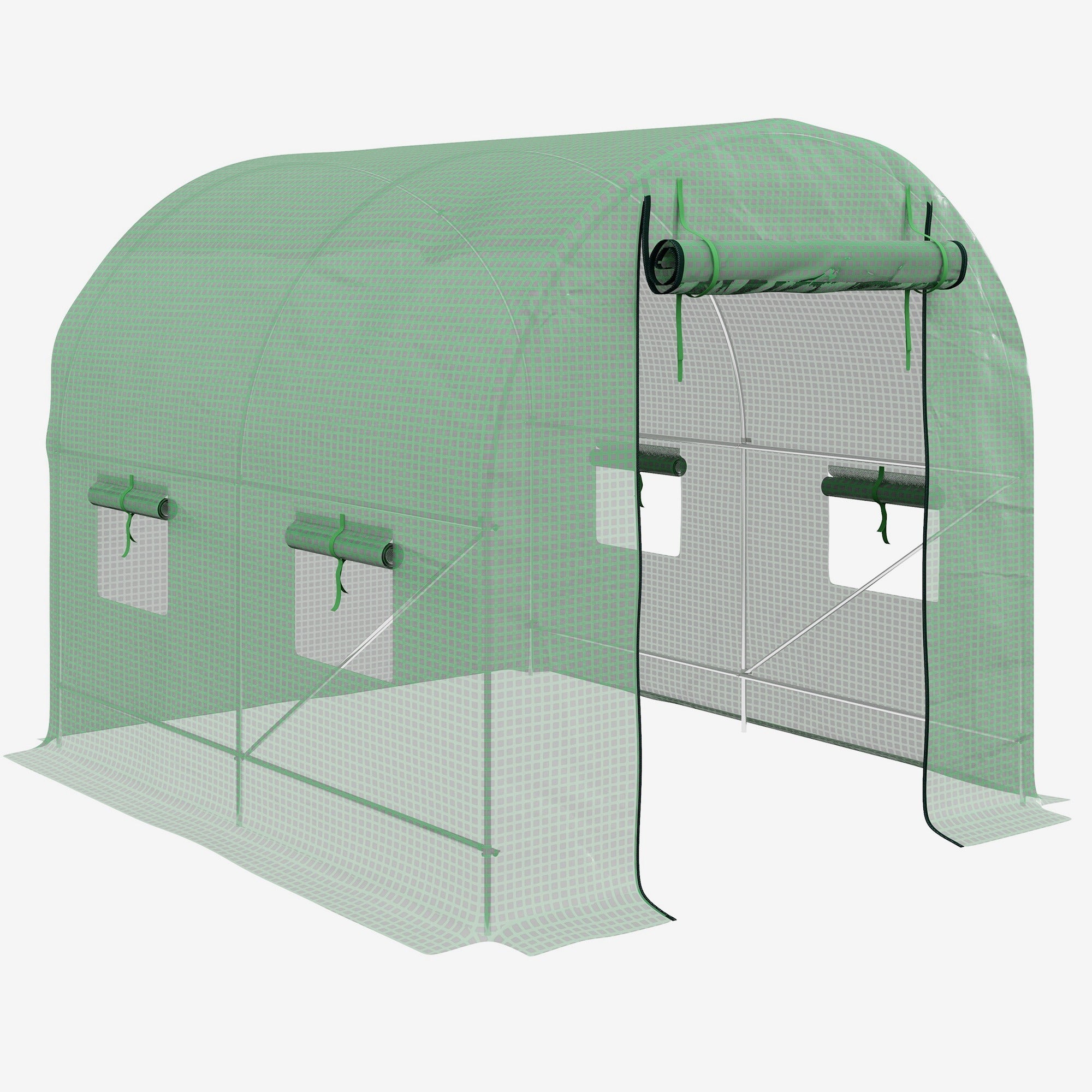 Walk-In Garden Polytunnel Greenhouse Roll-Up Door 4 Windows 2.5 x 2m Steel PE Green
