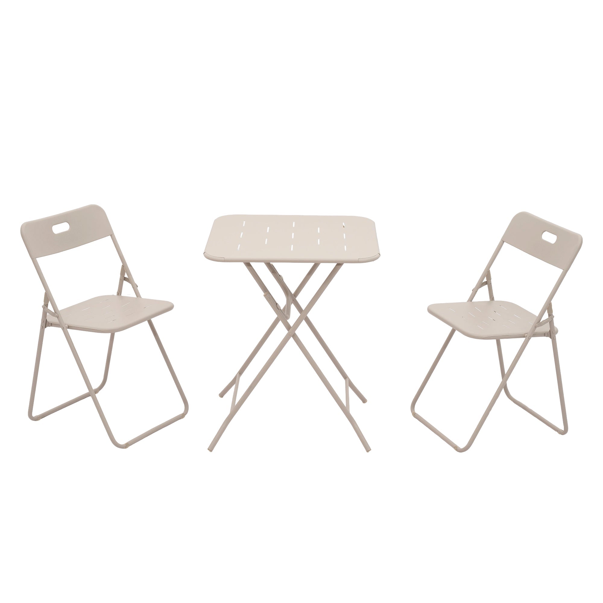 Outdoor 3-Piece Foldable Bistro Set, Weather-Resistant Patio Conversation Set with 2 Chairs and 1 Table, Beige Metal