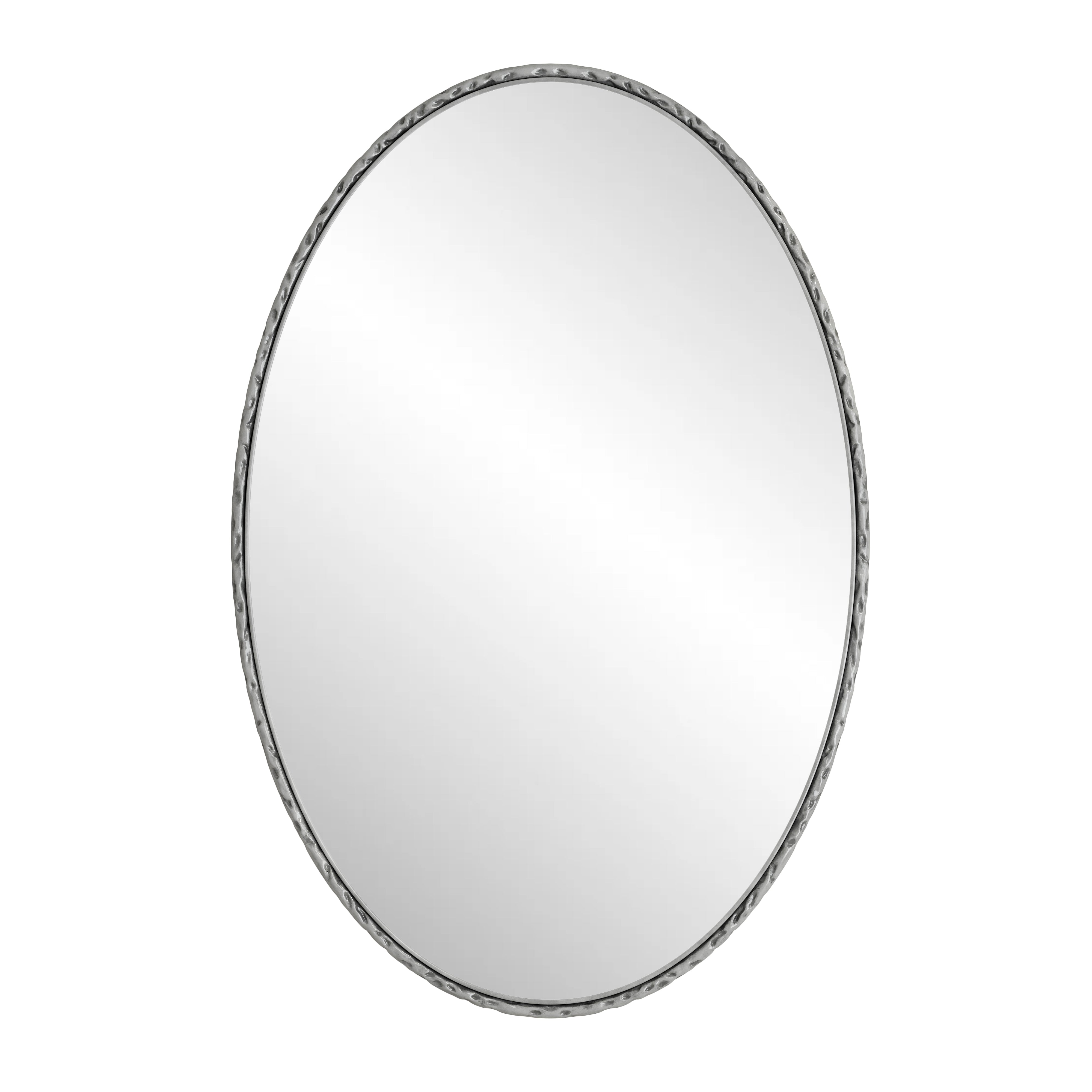Iron Art Oval Mirror, Wall Hanging, Antique Effect, Silver