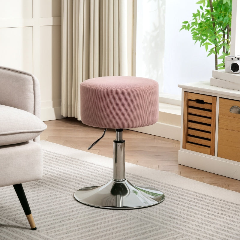 Bar Stool, Height-Adjustable Swivel Counter Stool, Pink Corduroy