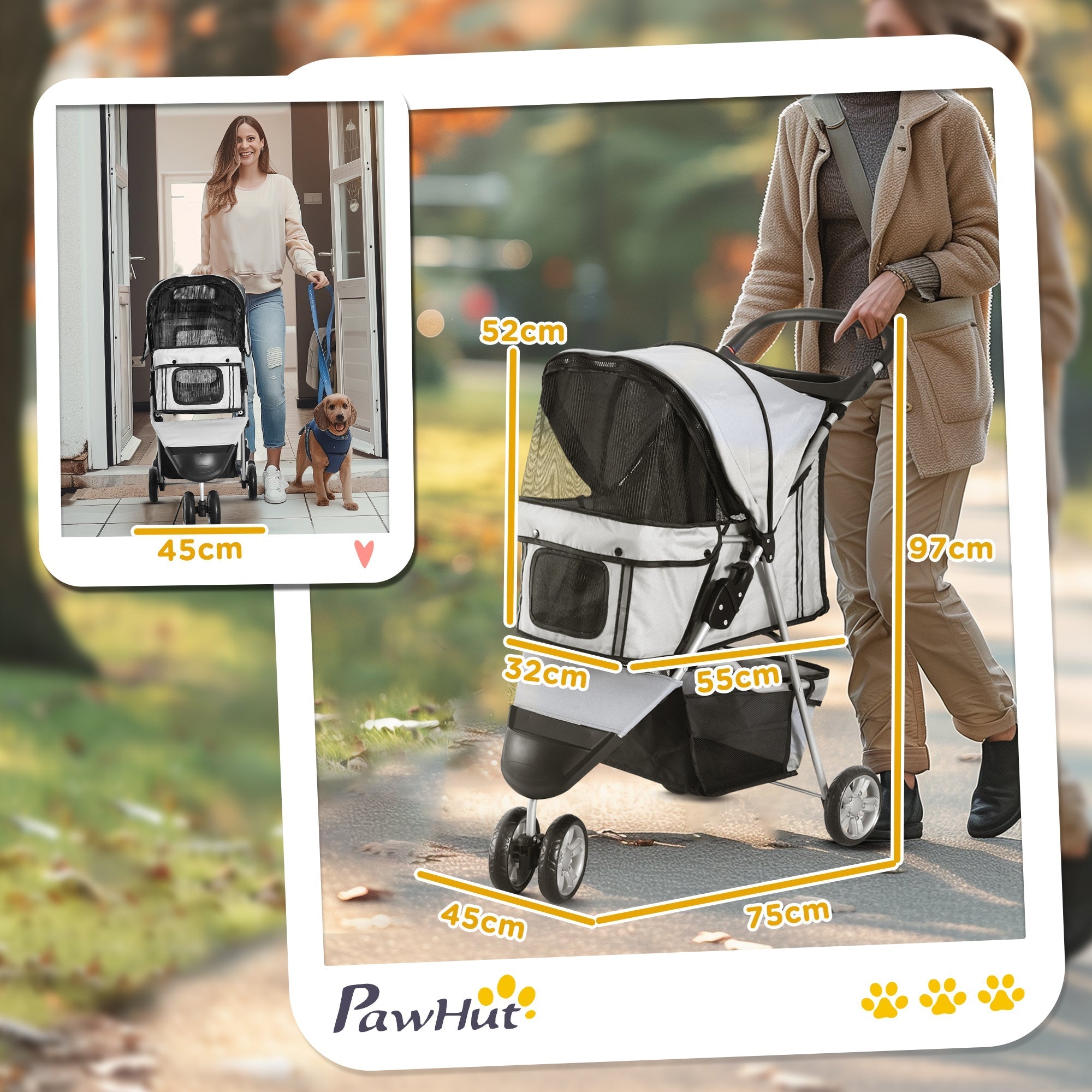 Dog Stroller Buggy, Multi-colored (Gray)