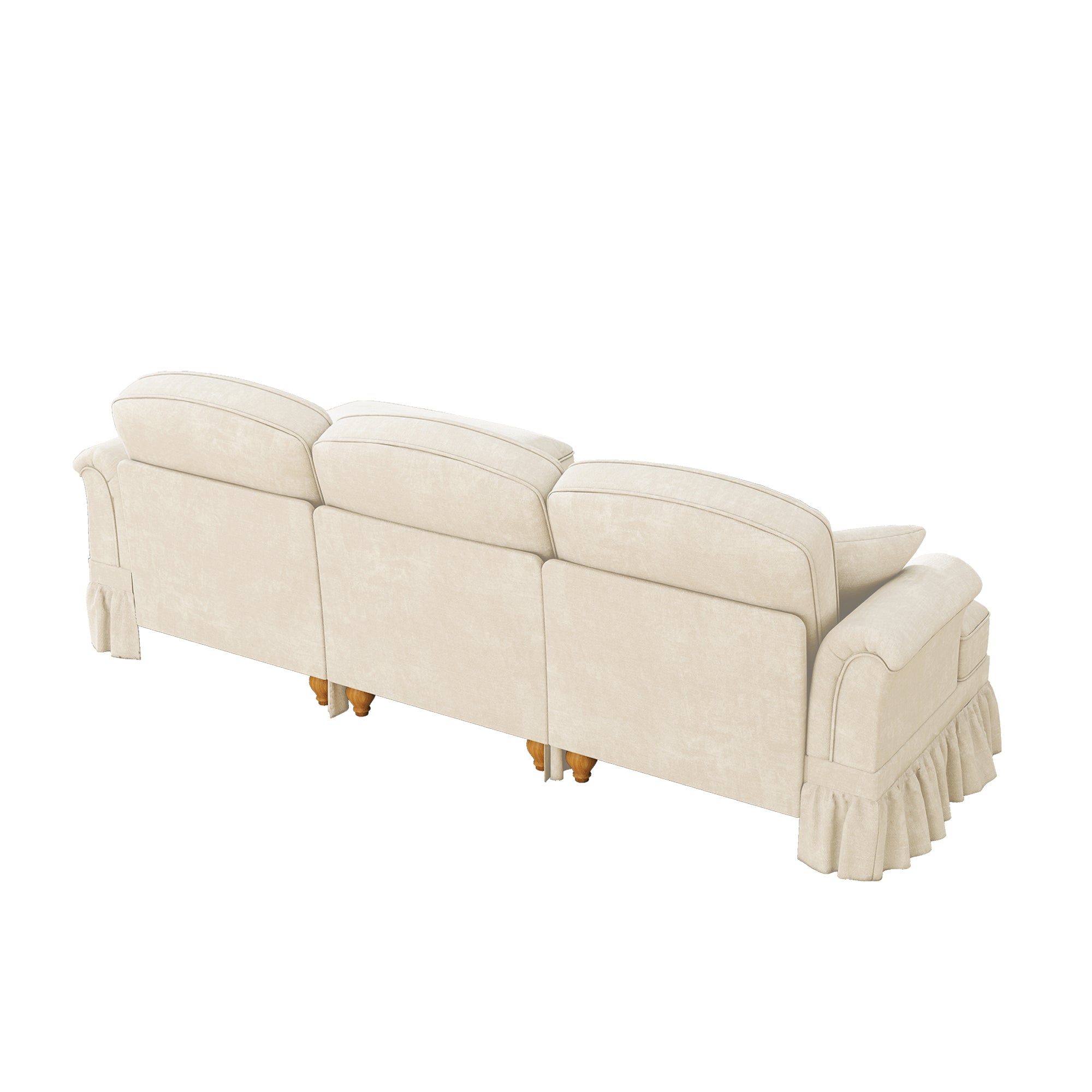 Modular L-Shaped Sofa 3-Seater Mid-Century Ottoman - White Chenille