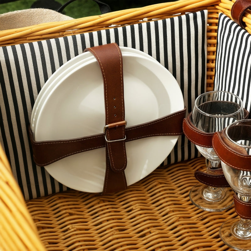Picknickkorb für 4 Personen mit Decke & Besteckset, Weide Hellbraun