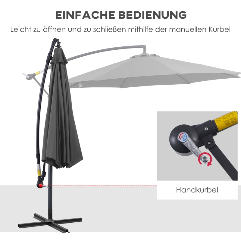 Parasol Crank Umbrella, Steel Frame Polyester Fabric, Gray
