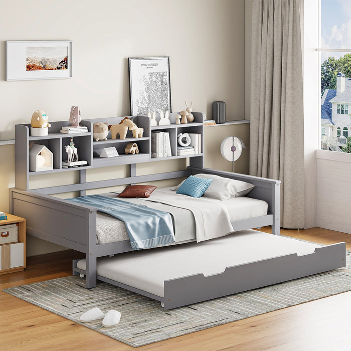 Extendable Sofa Bed 90x200cm/90x190cm Storage Pull-out Solid Pine Wood Grey