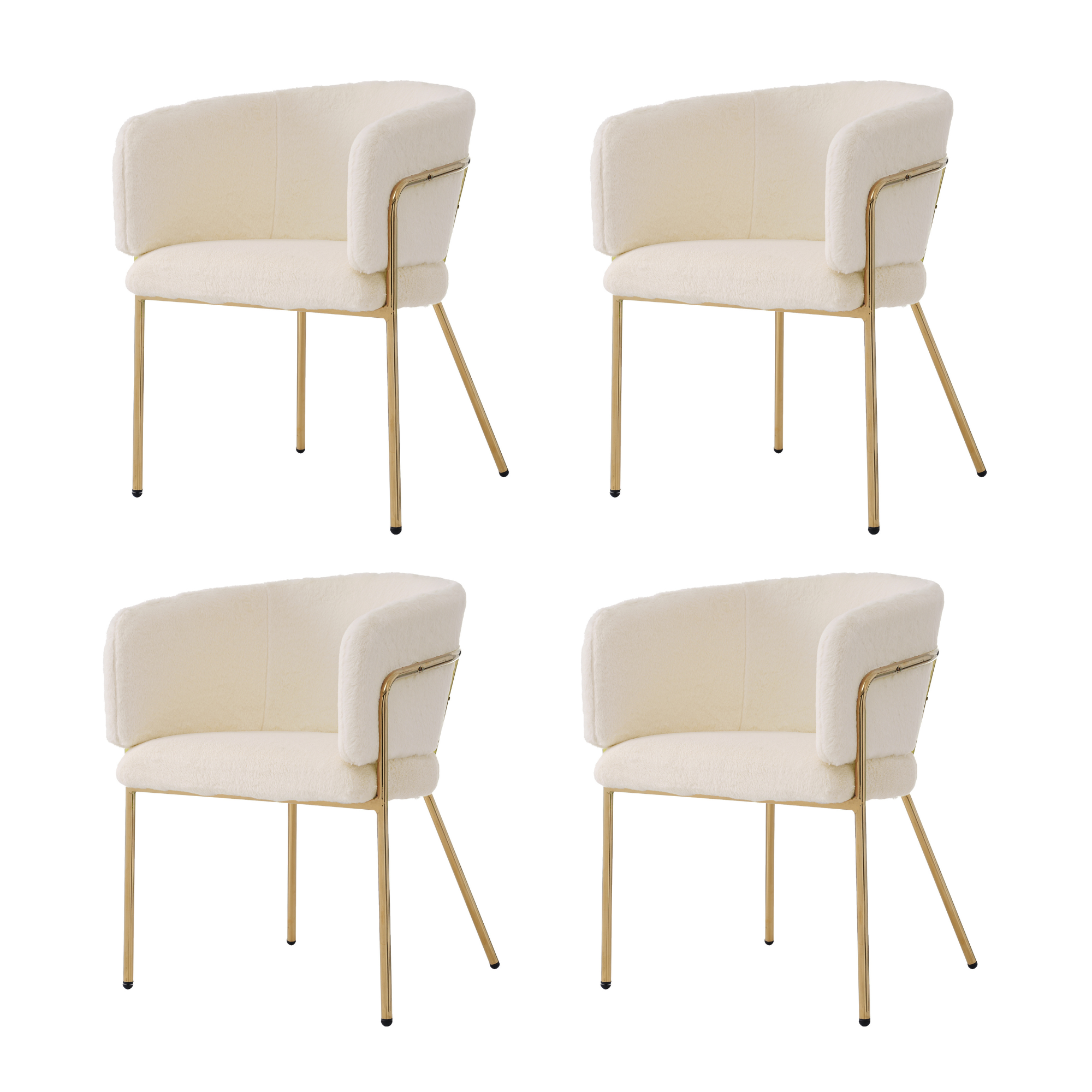 Leisure Chair, Set of 4 Dining and Dressing Chairs with Metal Legs, Beige Imitation Rabbit Down