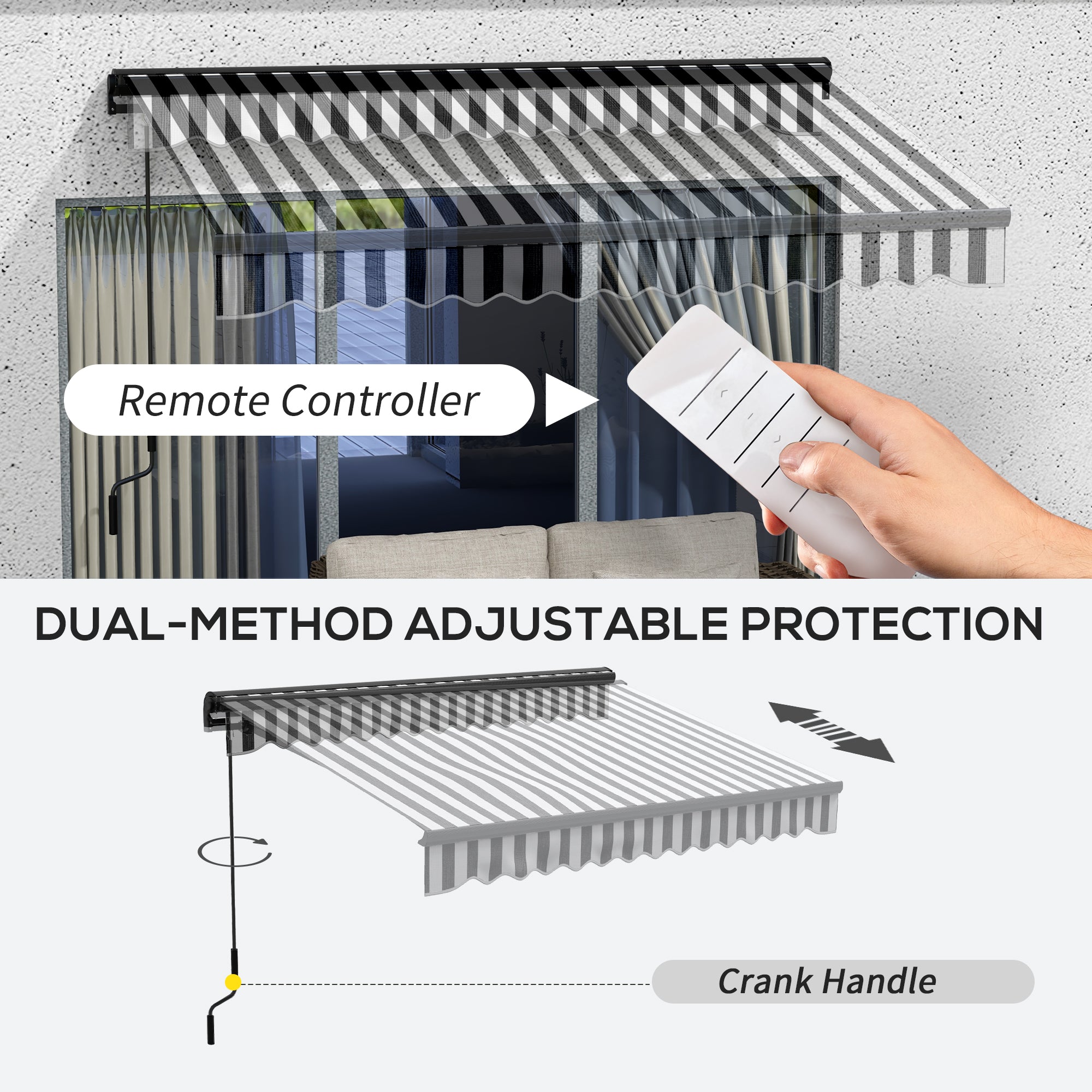 3 x 2m Electric Awning with Remote Aluminium Frame - Grey/White