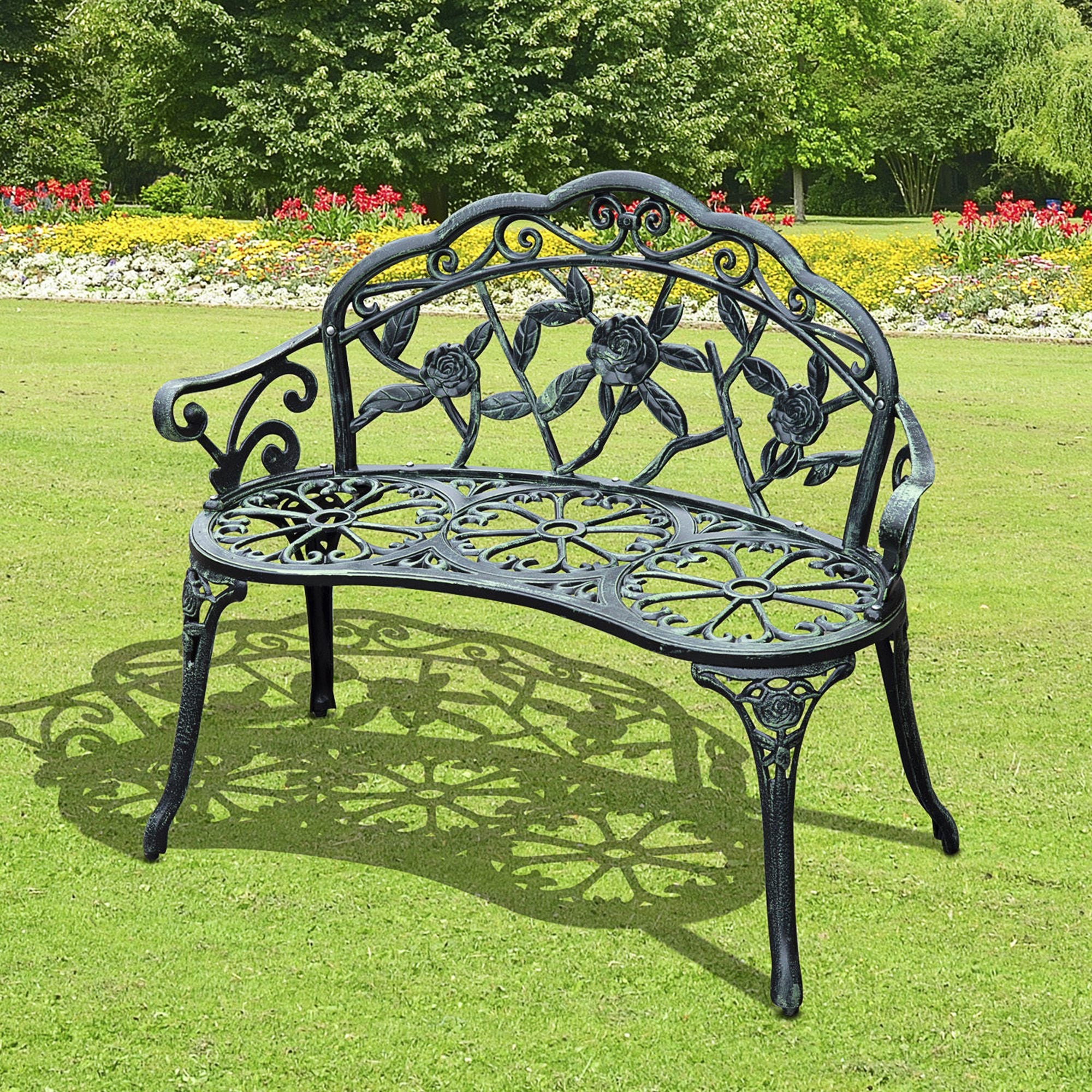Garden Bench 2-Seater, 100cm Seat, Park/Patio Furniture, Metal