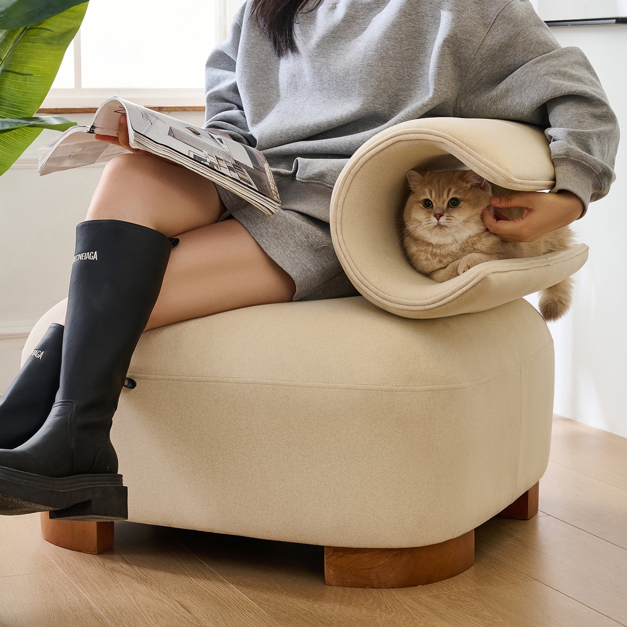 Multipurpose Sofa with Cat Cave - Pet-Friendly Futon, Scratch-Resistant Fabric