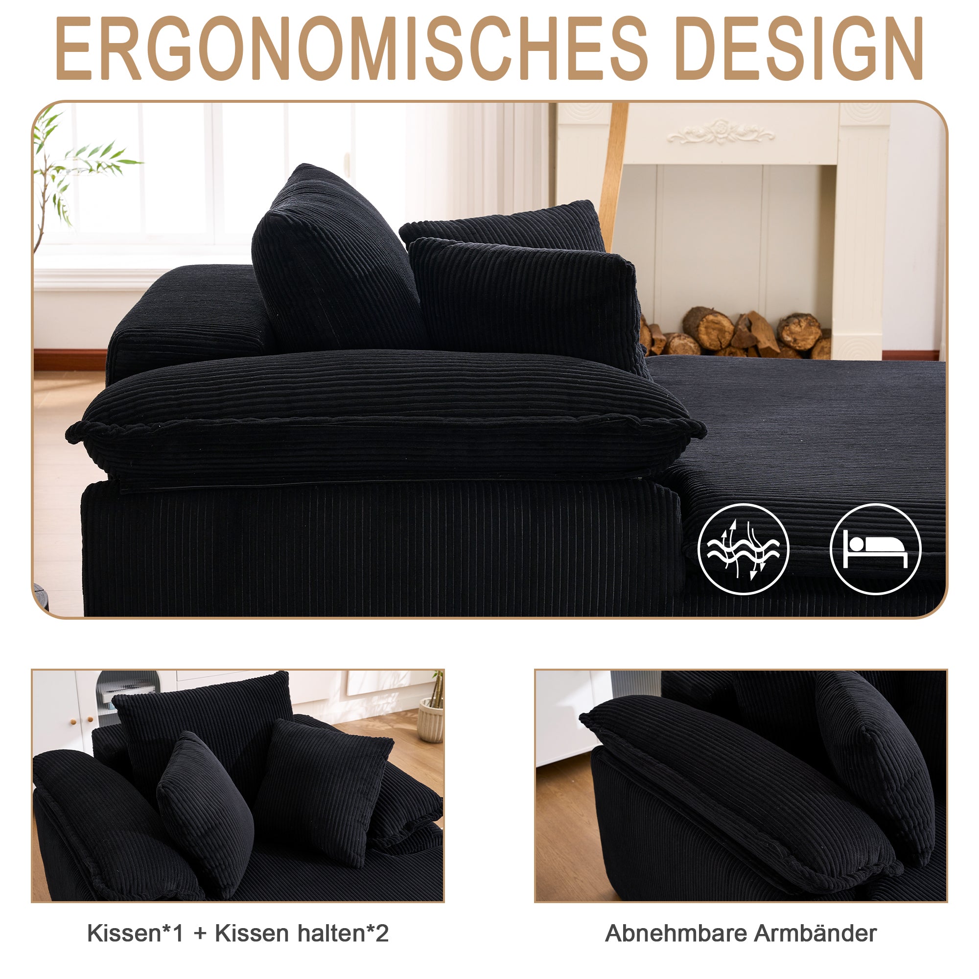 Reclining Sofa 46cm High Wide Armrests Frameless Design