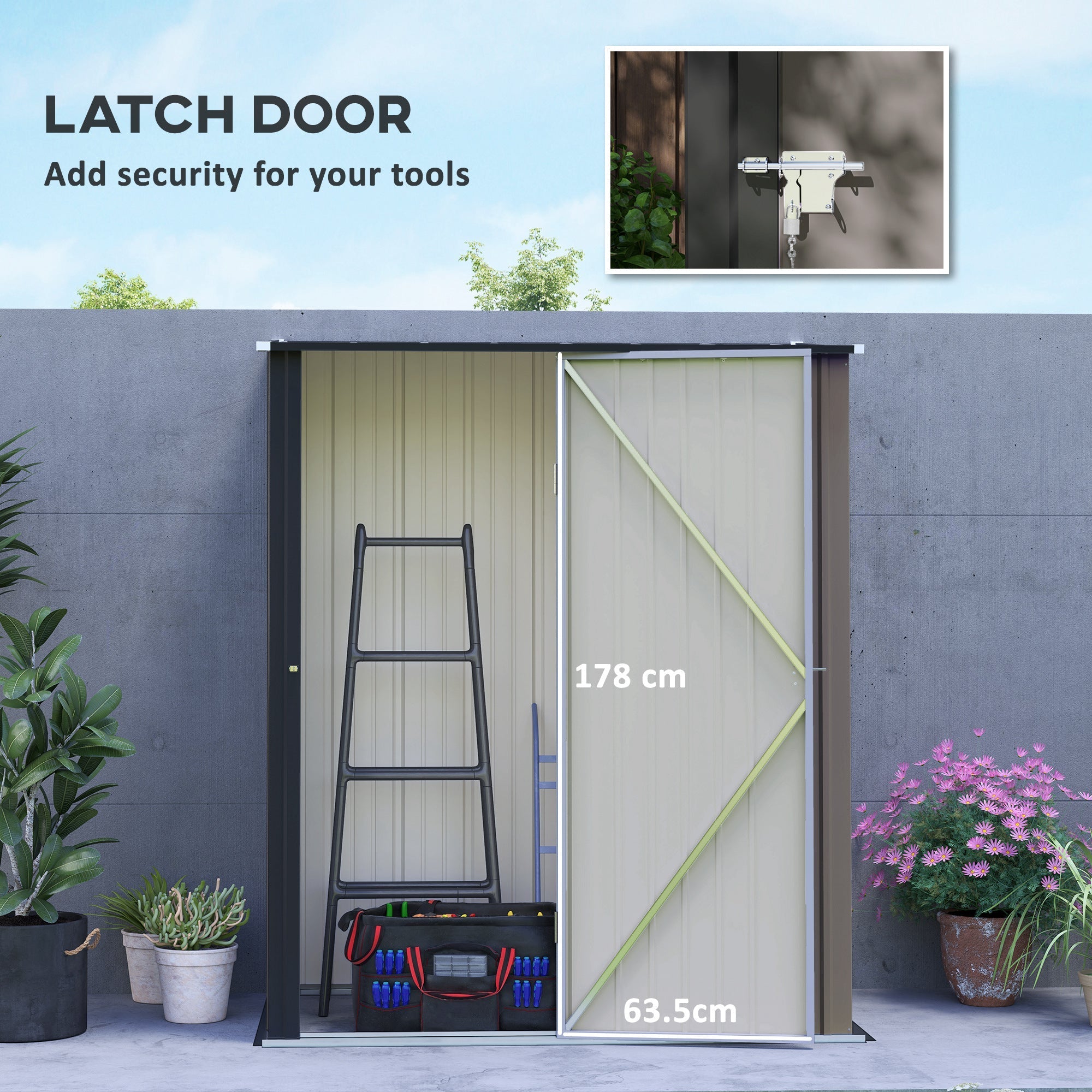 Garden Shed, 5.3 x 3.1ft Corrugated Steel Storage, Light Grey