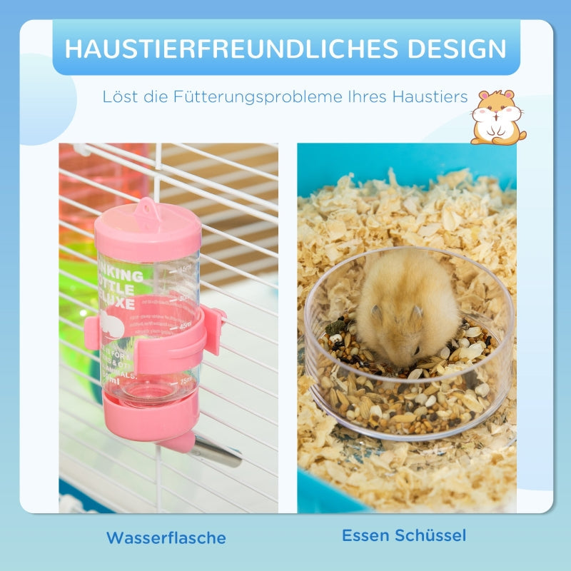 Kleintierkäfig, 5 Ebenen mit Laufrad, Hellblau + Weißer Kunststoff