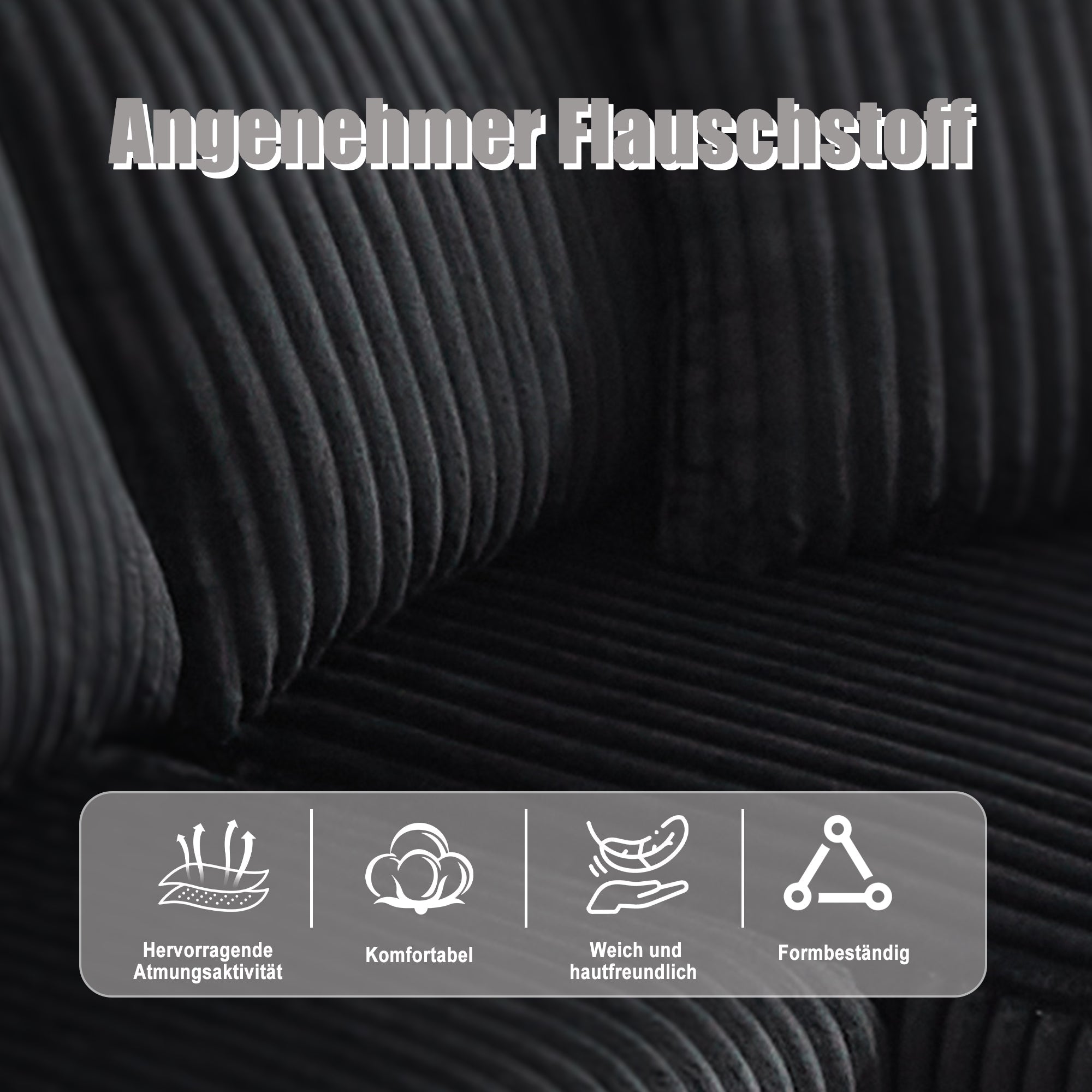 Modular Sofa Set Chaise Longue & 2-Seater with Pockets, Corduroy Fabric